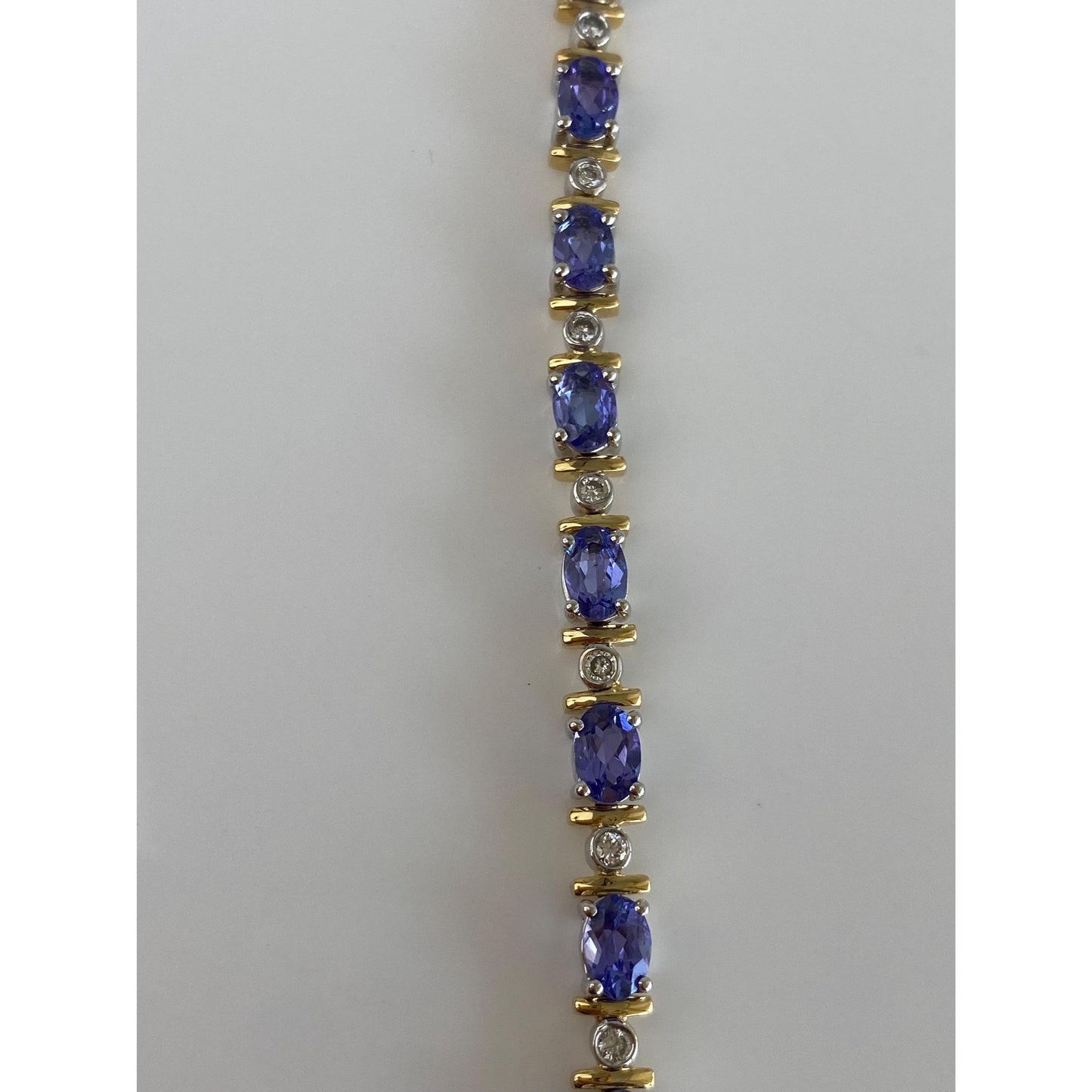 Vintage Solid 18k White & Yellow Gold Diamond Tanzanite Link Bracelet - 7 inches