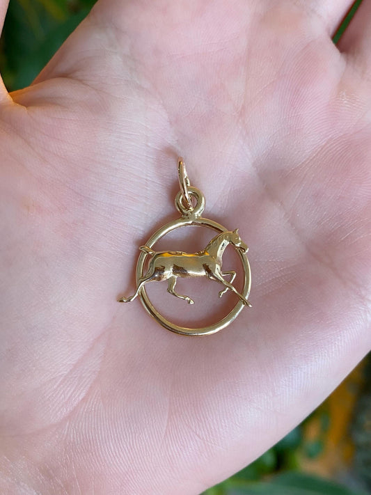 Vintage Solid 14k Yellow Gold Horse Charm