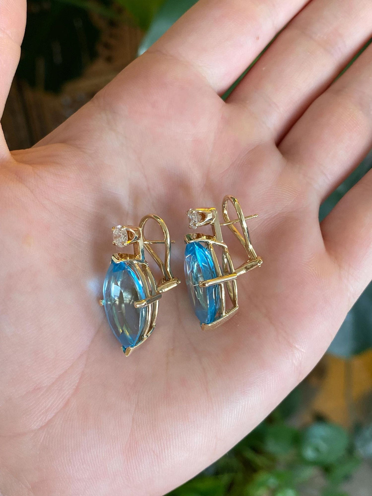 Vintage Solid 14k Yellow Gold Topaz Diamond Drop Earrings