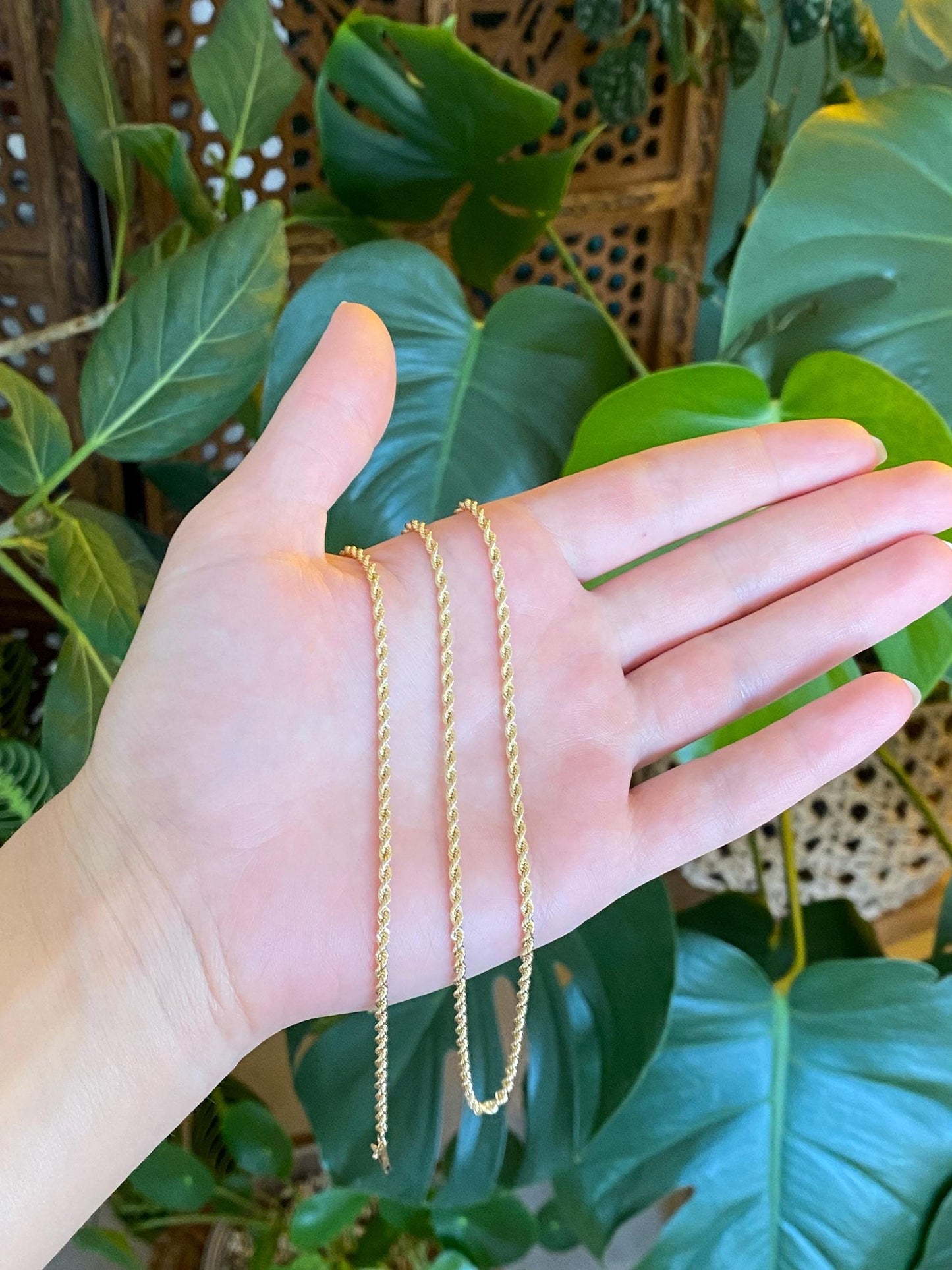 Vintage Solid 14k Yellow Gold Long Slim Rope Chain Necklace - 30 inches