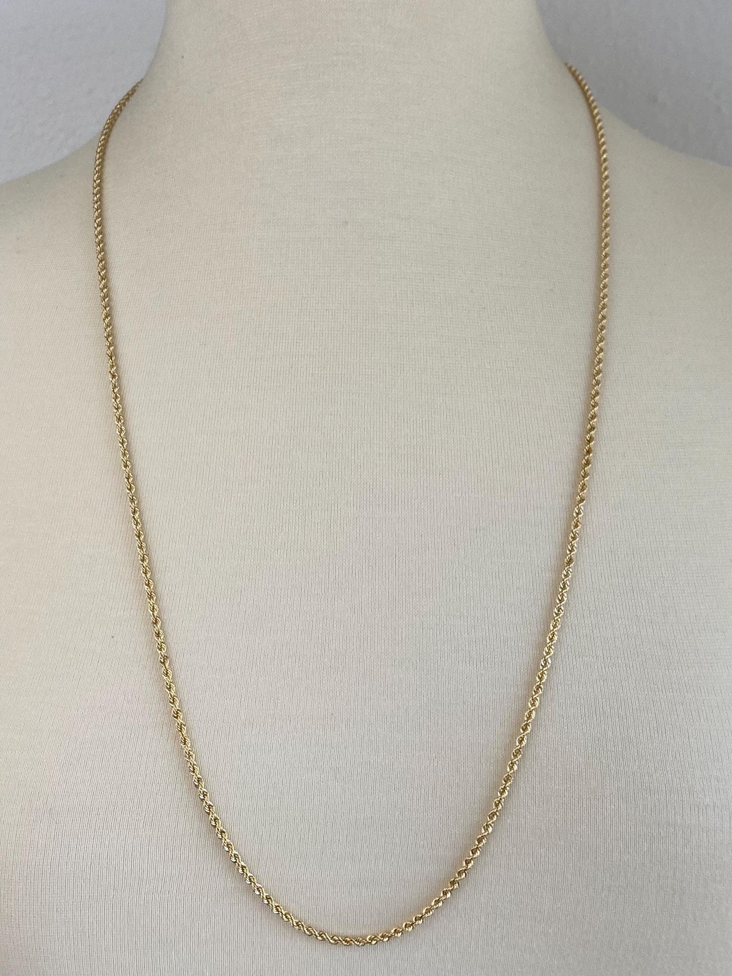Vintage Solid 14k Yellow Gold Long Slim Rope Chain Necklace - 30 inches