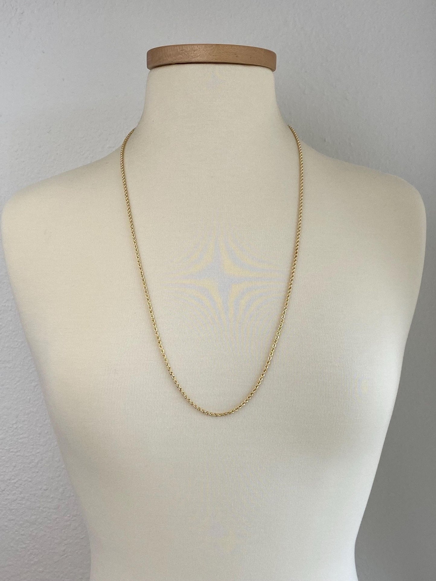 Vintage Solid 14k Yellow Gold Long Slim Rope Chain Necklace - 30 inches