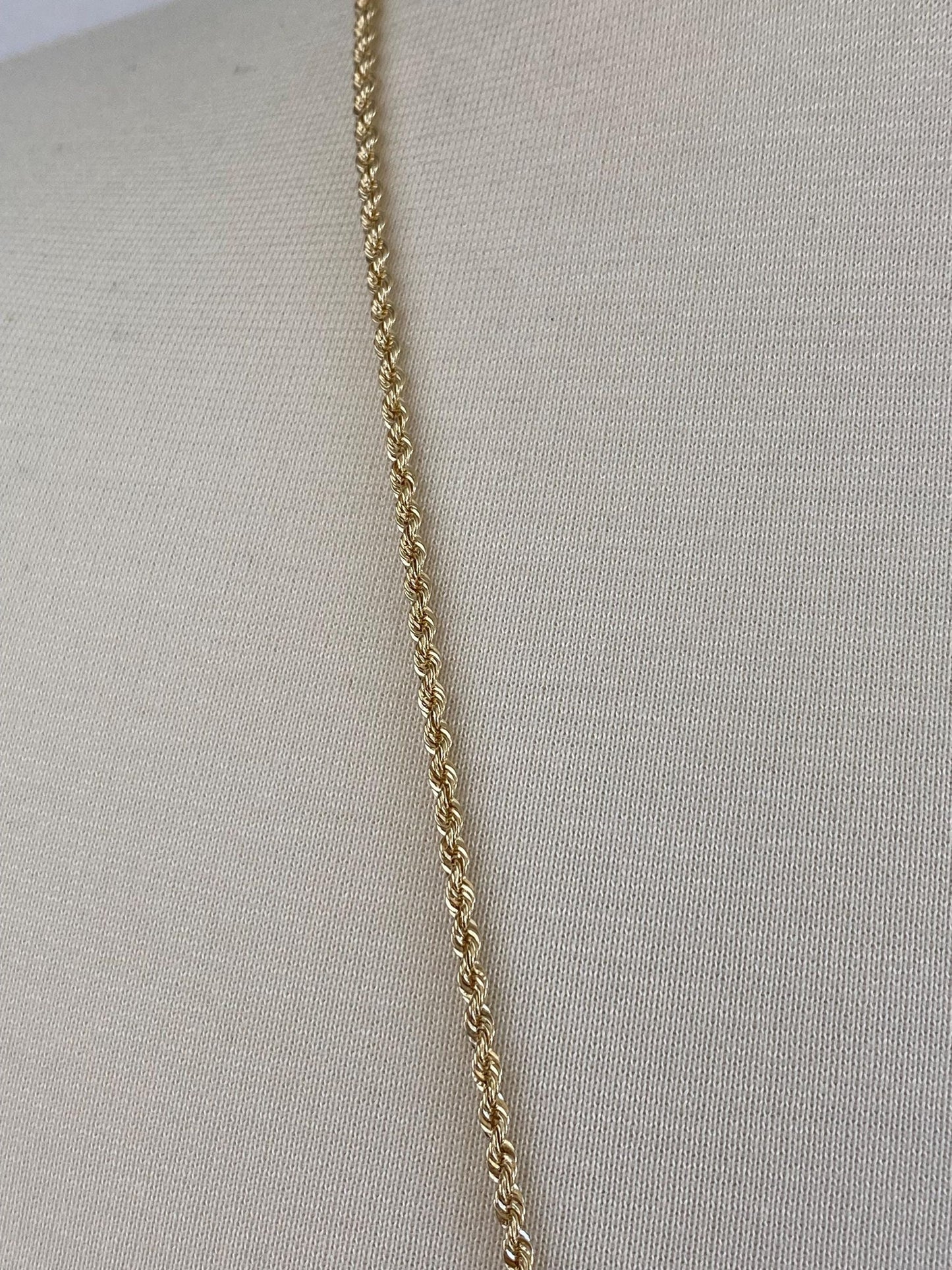 Vintage Solid 14k Yellow Gold Long Slim Rope Chain Necklace - 30 inches
