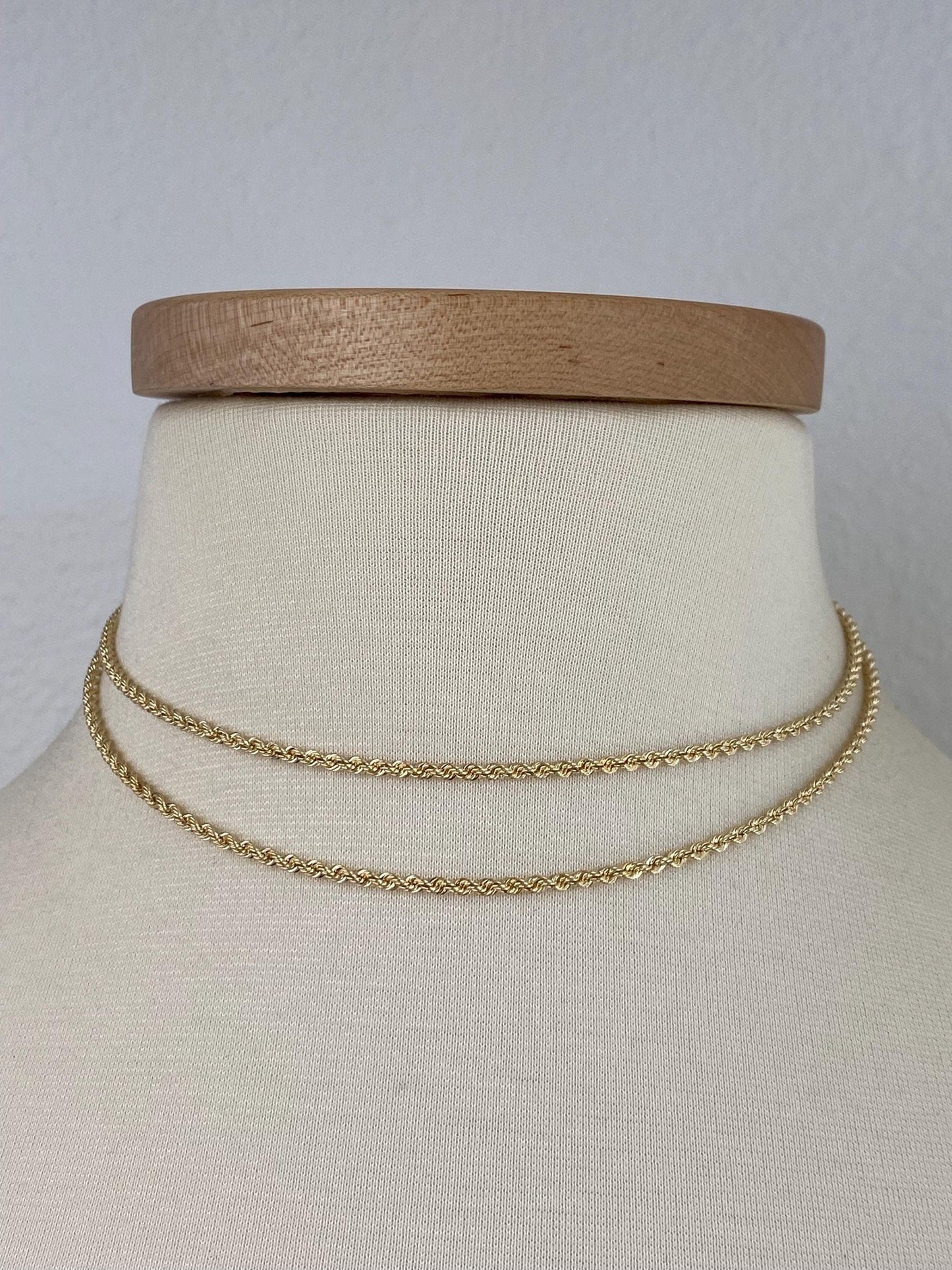 Vintage Solid 14k Yellow Gold Long Slim Rope Chain Necklace - 30 inches