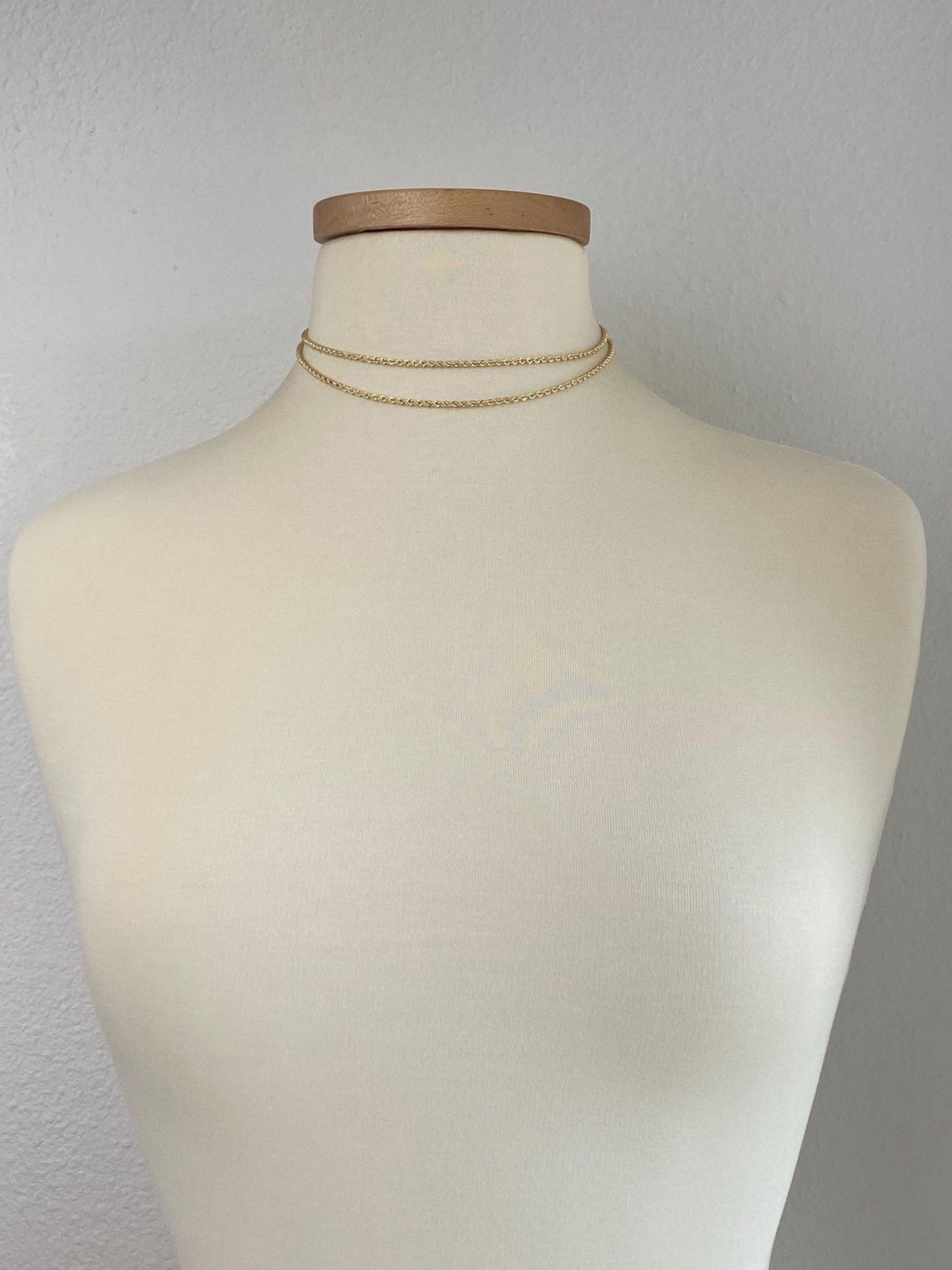 Vintage Solid 14k Yellow Gold Long Slim Rope Chain Necklace - 30 inches