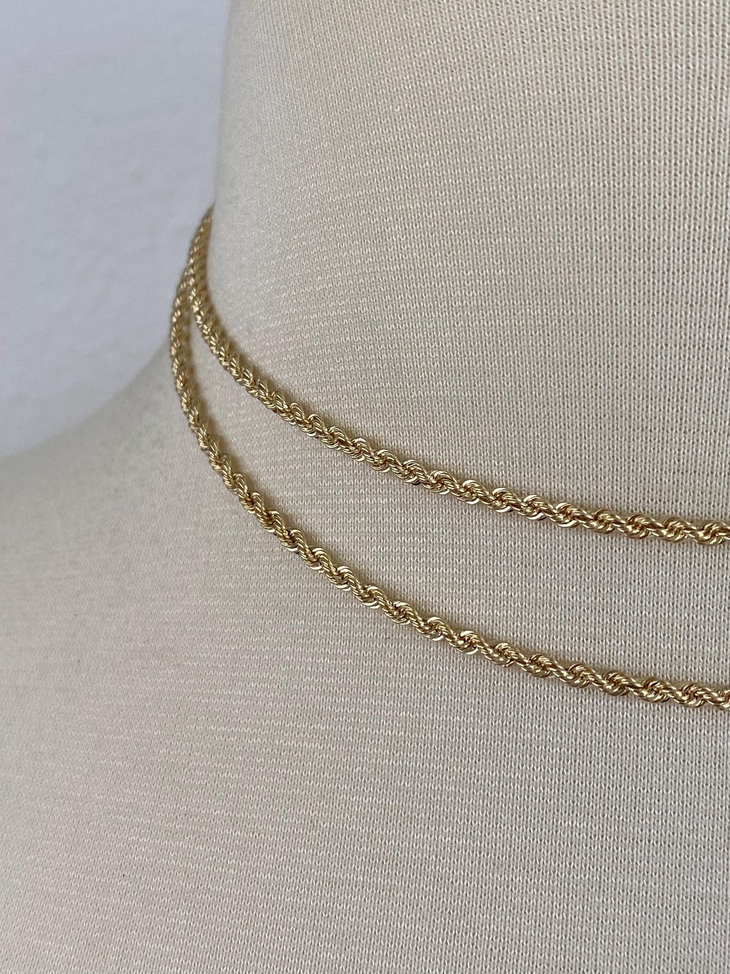 Vintage Solid 14k Yellow Gold Long Slim Rope Chain Necklace - 30 inches