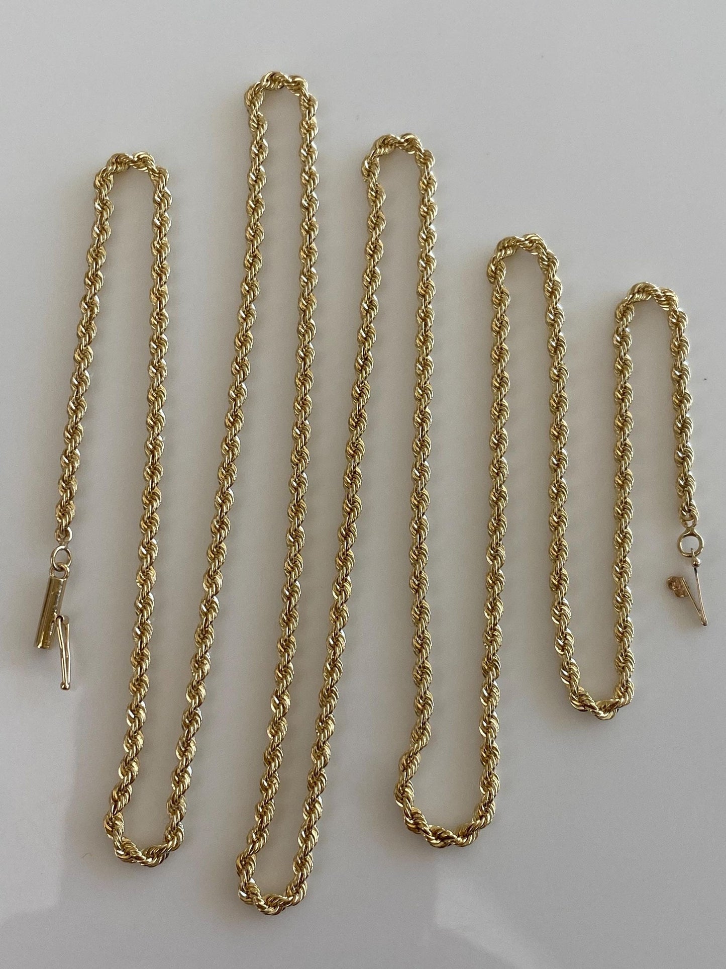 Vintage Solid 14k Yellow Gold Long Slim Rope Chain Necklace - 30 inches