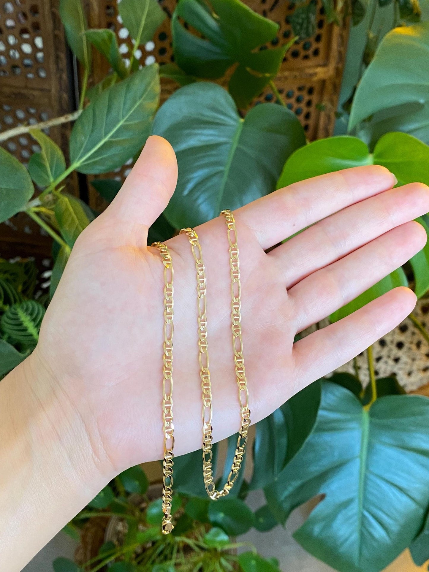 Vintage Solid 14k Yellow Gold Mariner Figaro Chain Necklace - 23.75 inches