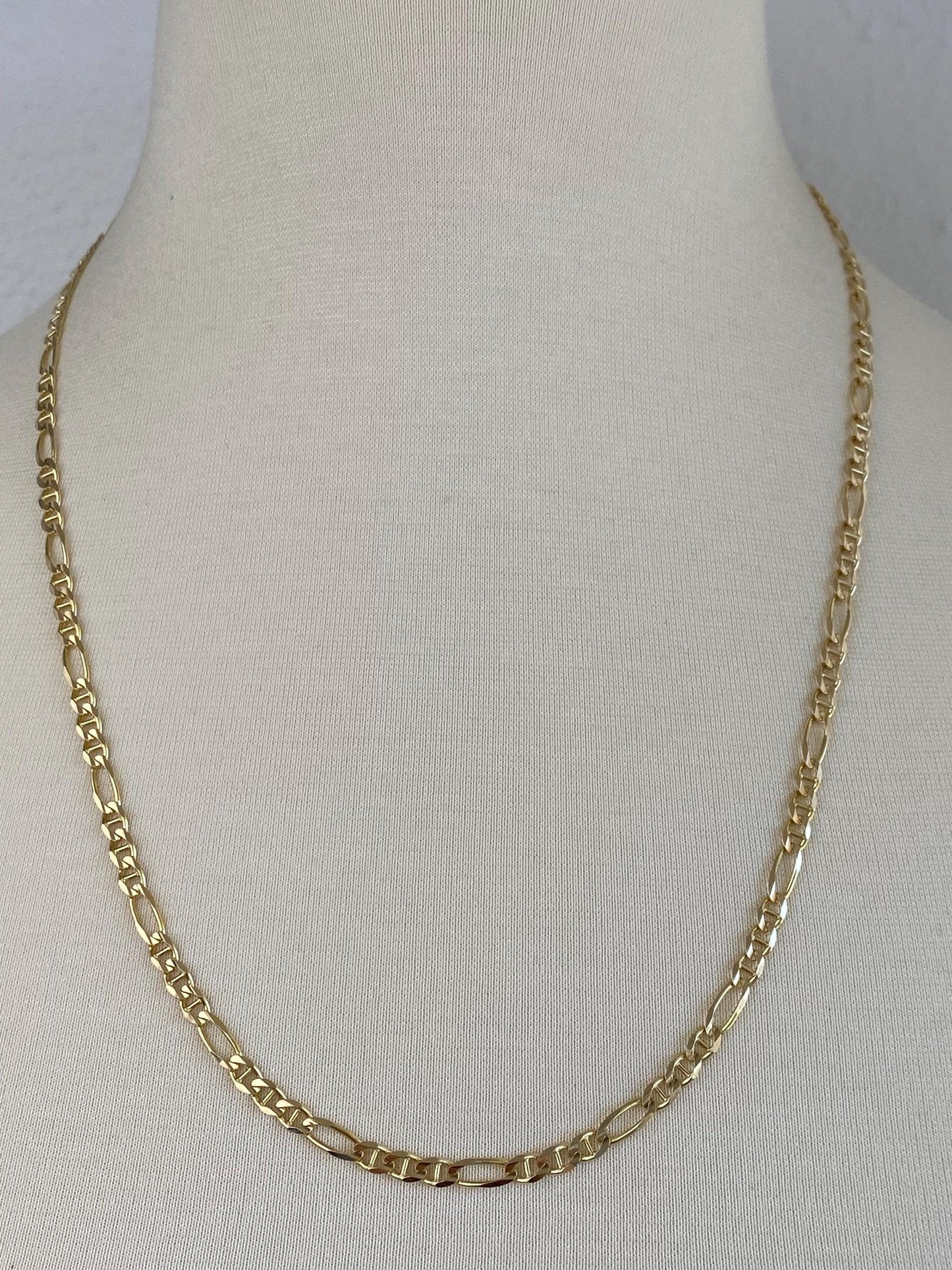 Vintage Solid 14k Yellow Gold Mariner Figaro Chain Necklace - 23.75 inches