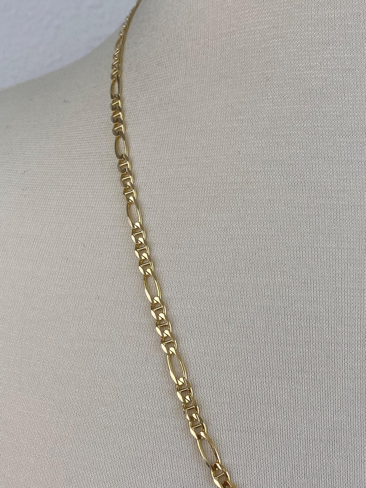 Vintage Solid 14k Yellow Gold Mariner Figaro Chain Necklace - 23.75 inches