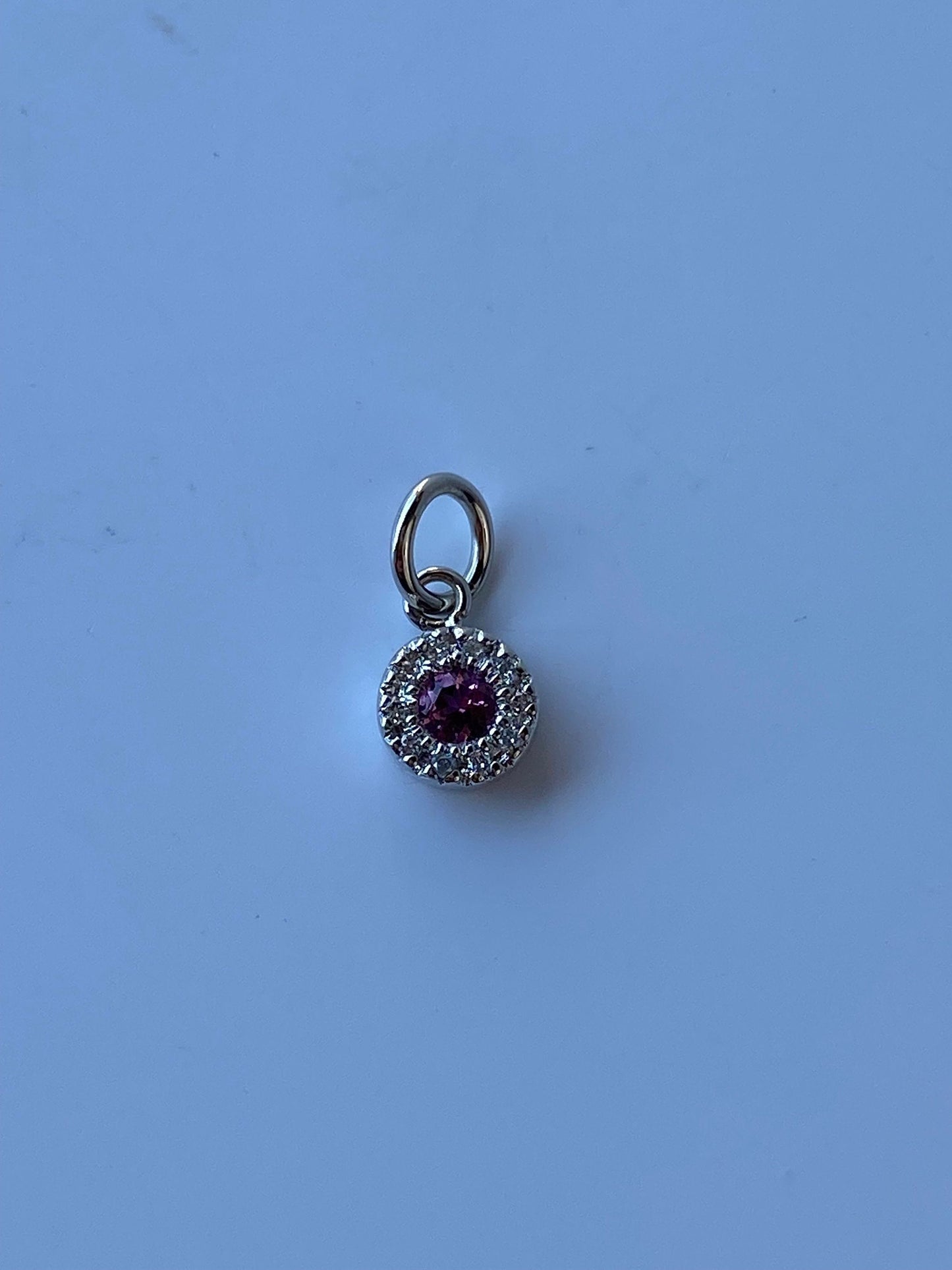 Vintage Solid 14k White Gold Little Pink Tourmaline & Diamond Charm