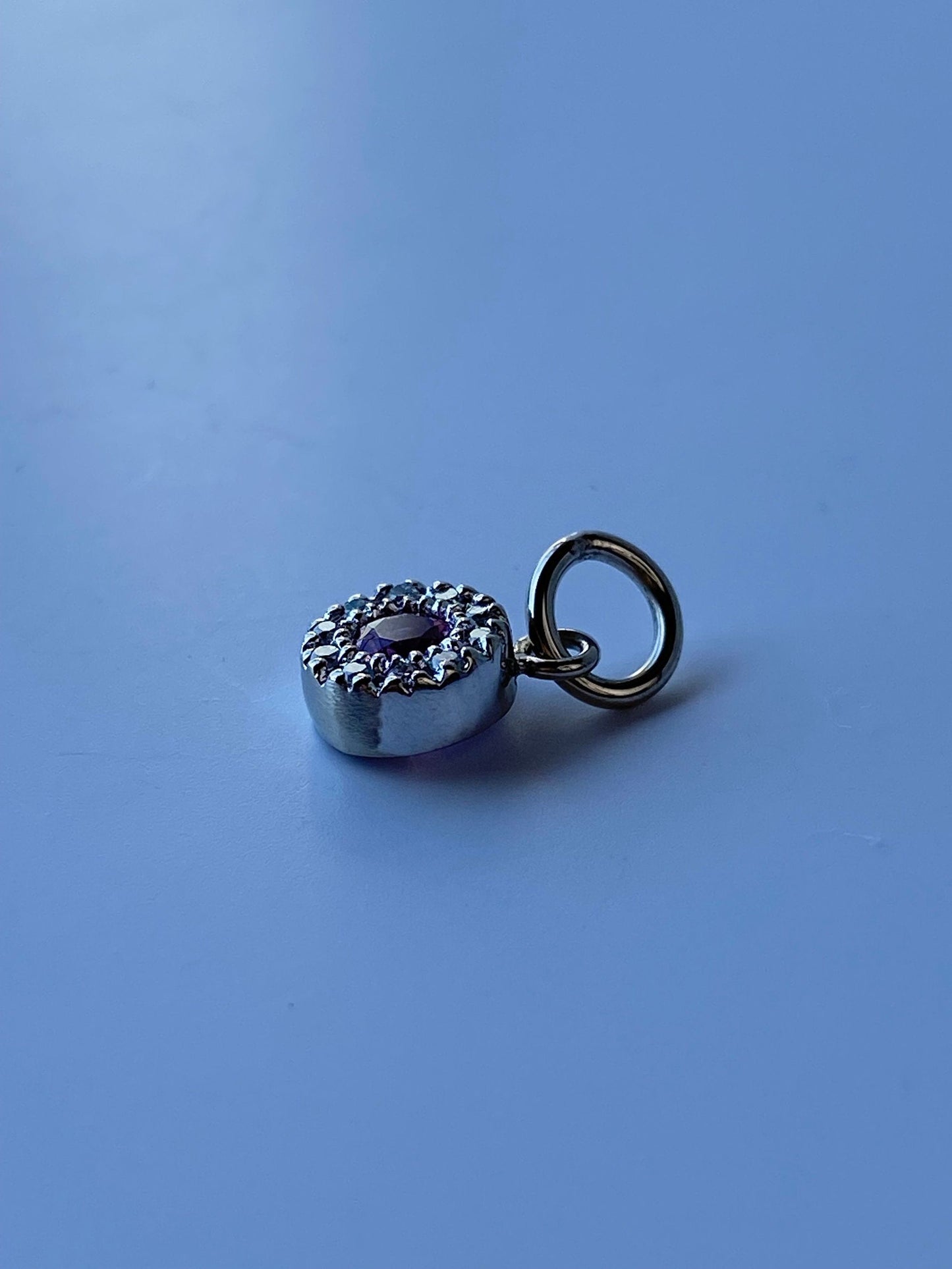 Vintage Solid 14k White Gold Little Pink Tourmaline & Diamond Charm