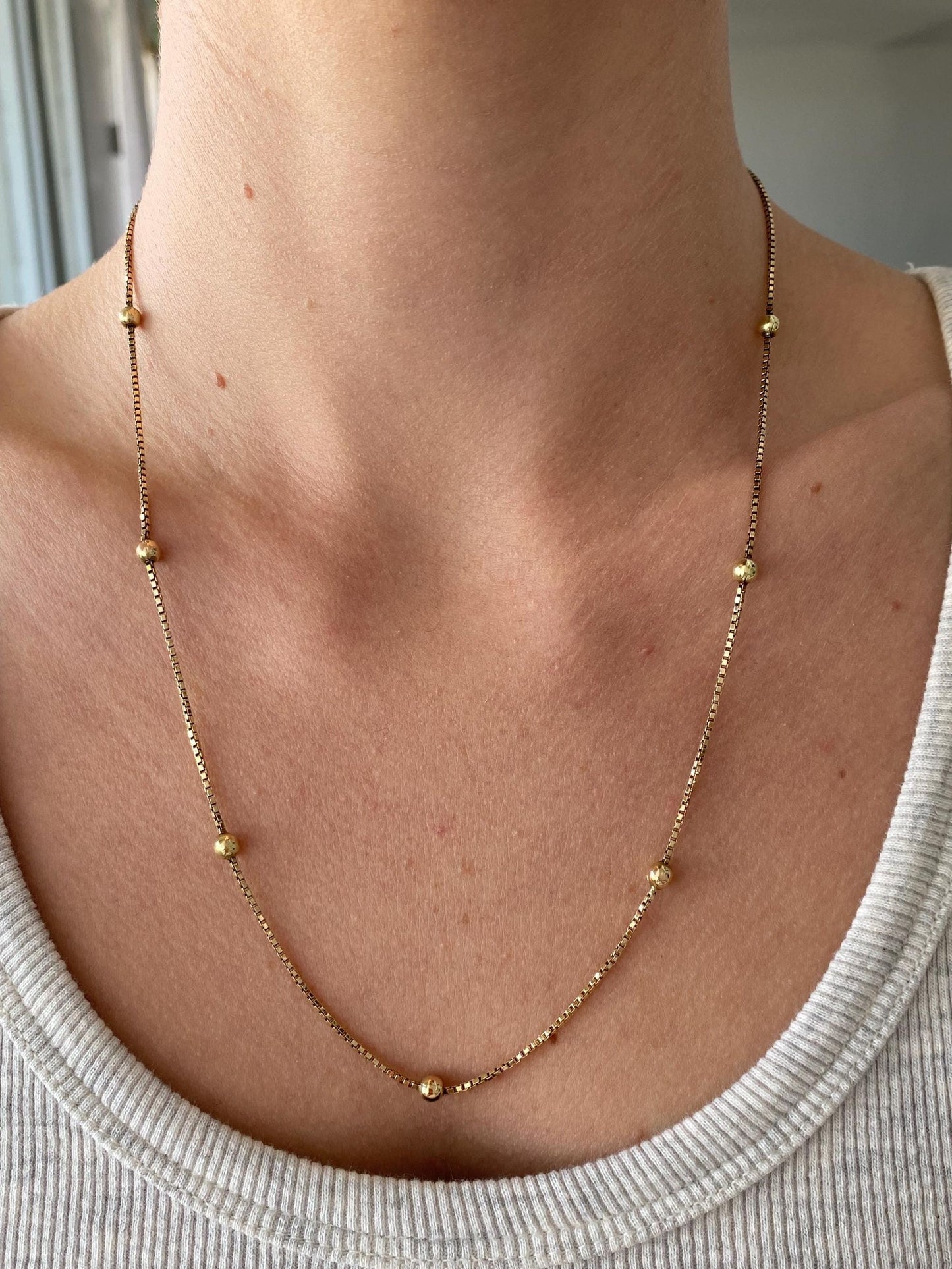 Vintage Solid 14k Yellow Gold Ball Box Chain Necklace - 20.75 inches