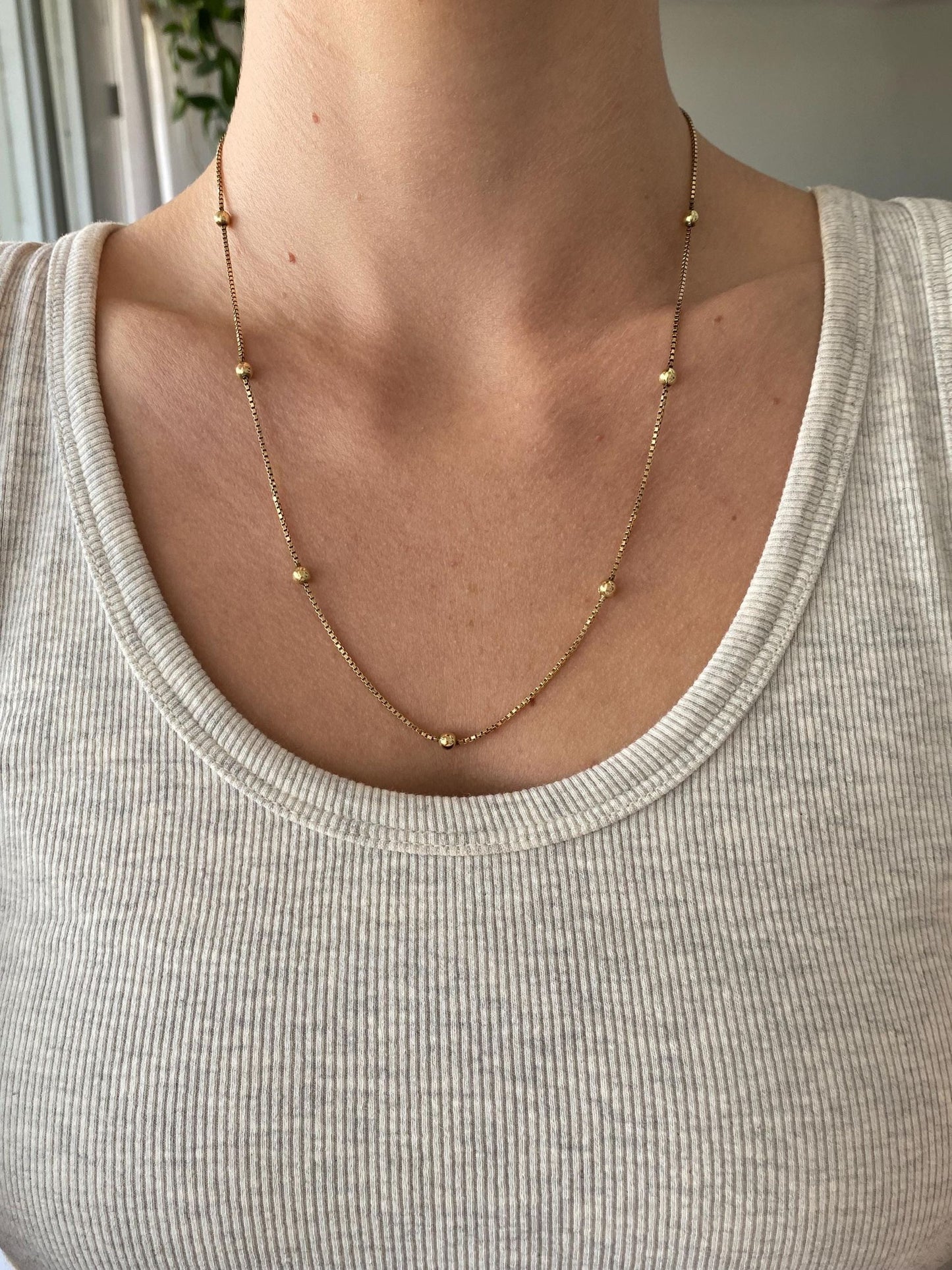 Vintage Solid 14k Yellow Gold Ball Box Chain Necklace - 20.75 inches