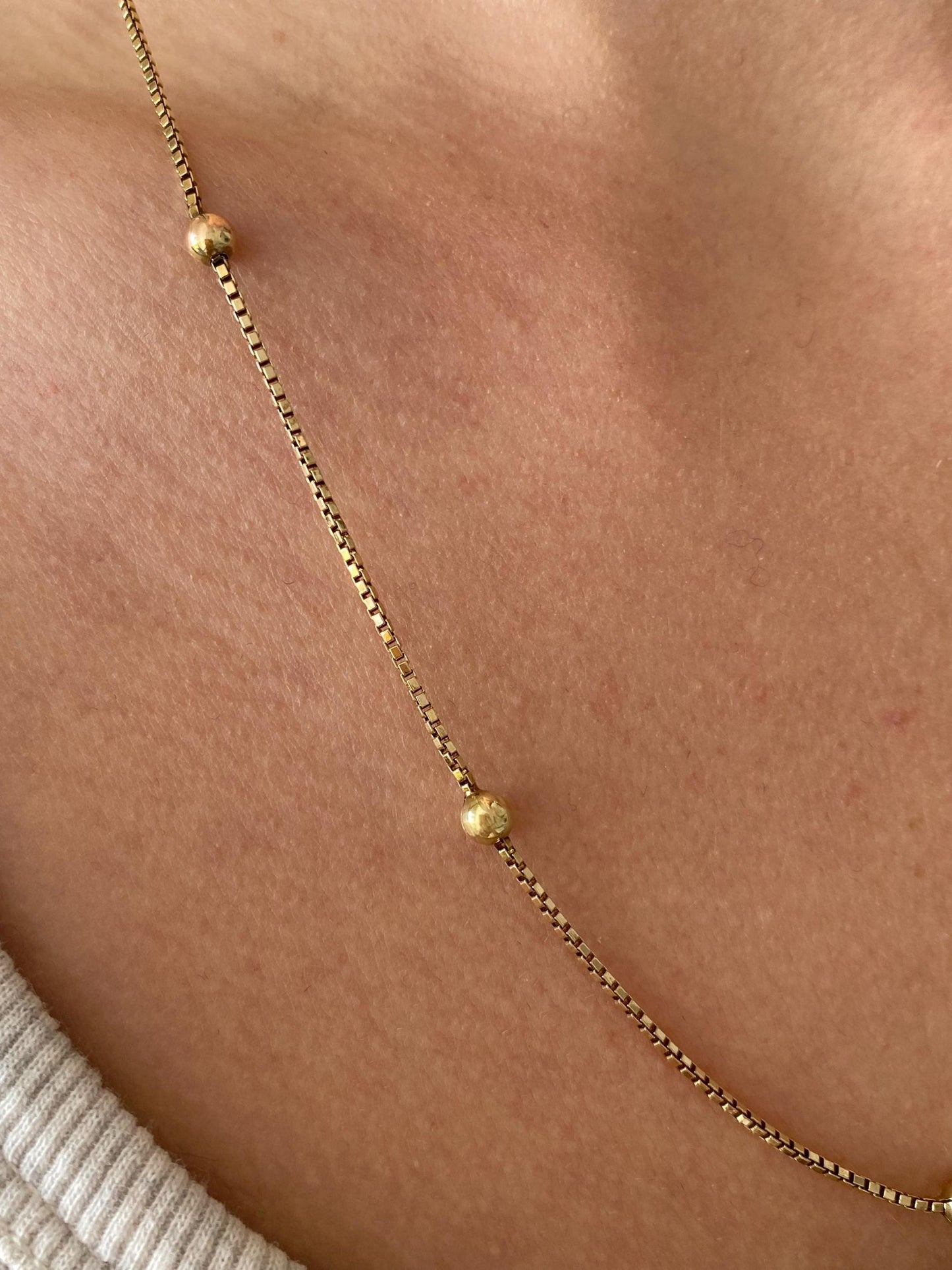 Vintage Solid 14k Yellow Gold Ball Box Chain Necklace - 20.75 inches