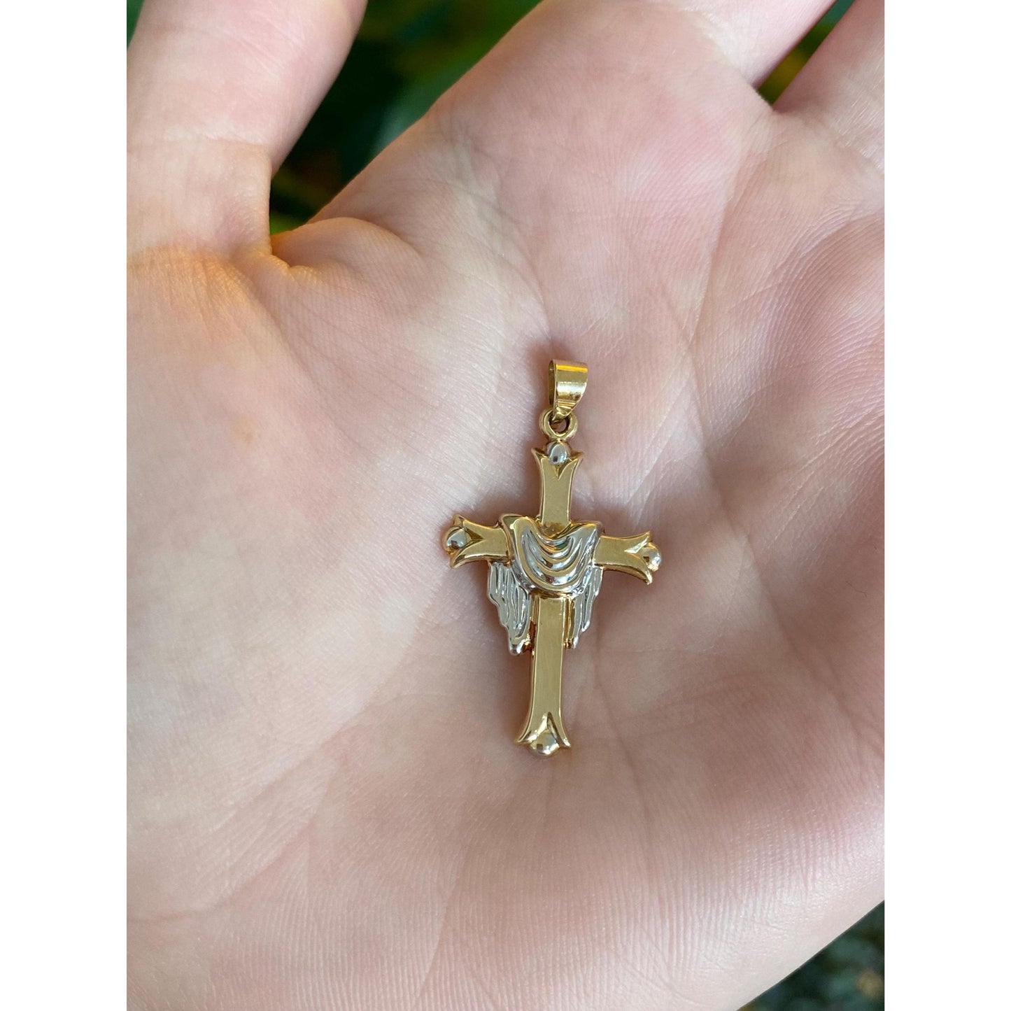 Vintage 14k White & Yellow Gold Cross Charm