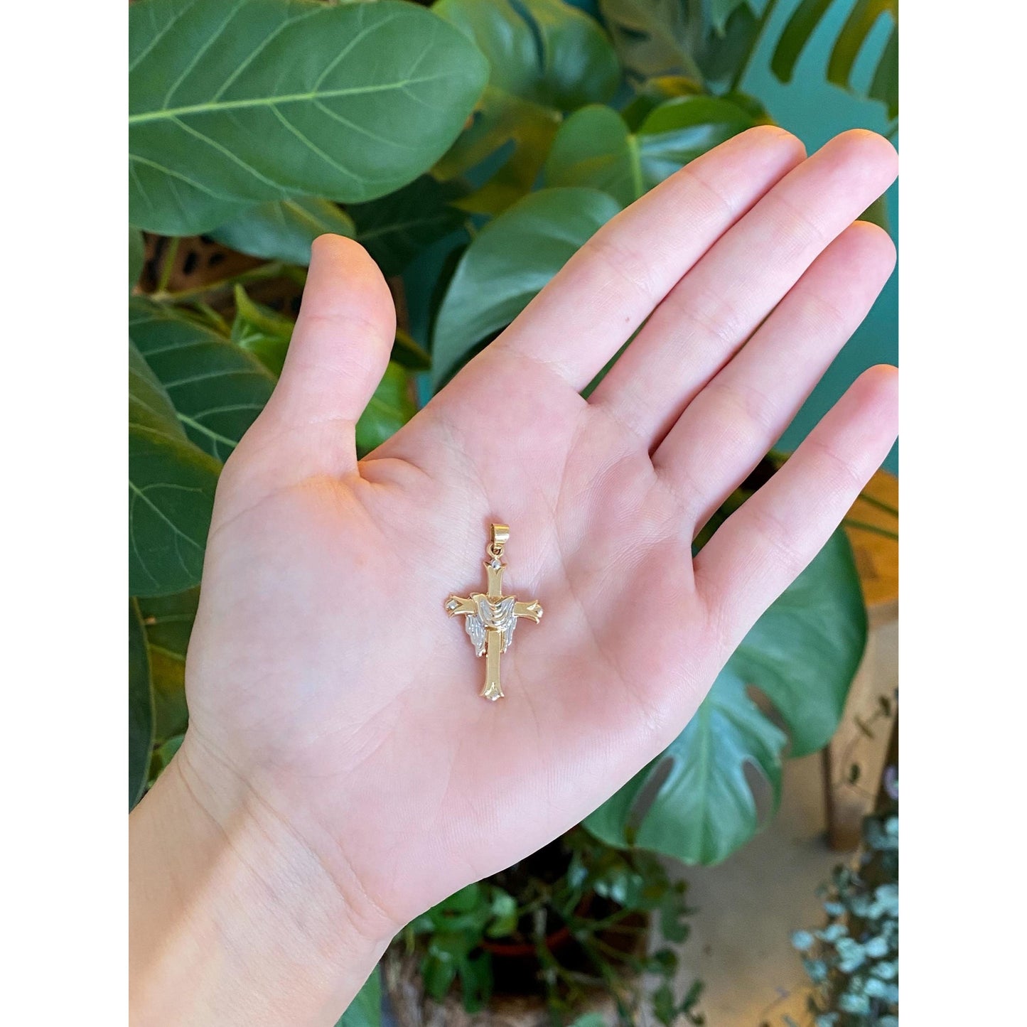 Vintage 14k White & Yellow Gold Cross Charm