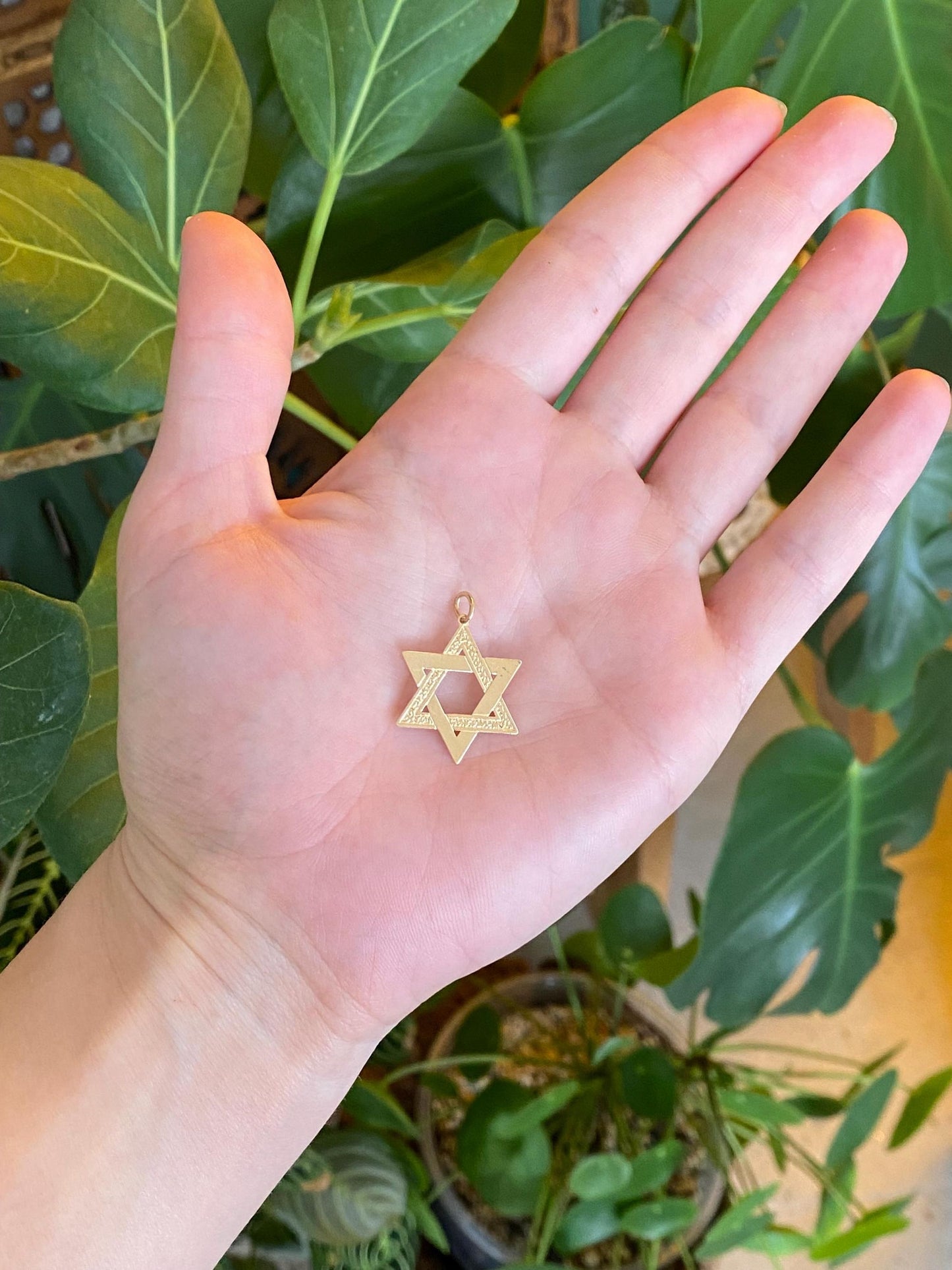 Vintage Solid 14k Yellow Gold Designed Star Of David Charm