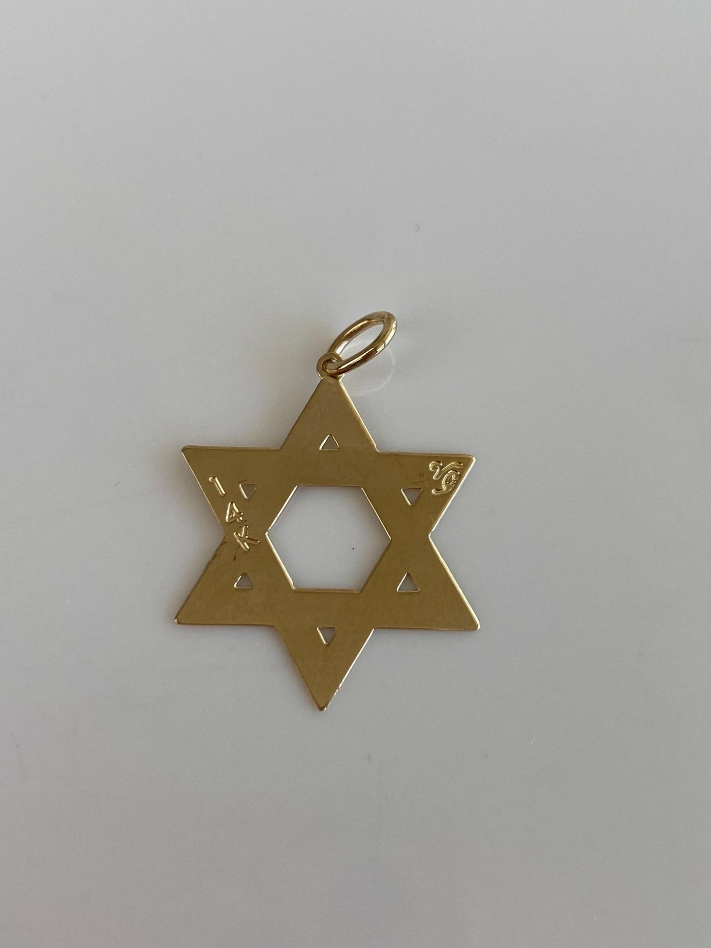 Vintage Solid 14k Yellow Gold Designed Star Of David Charm