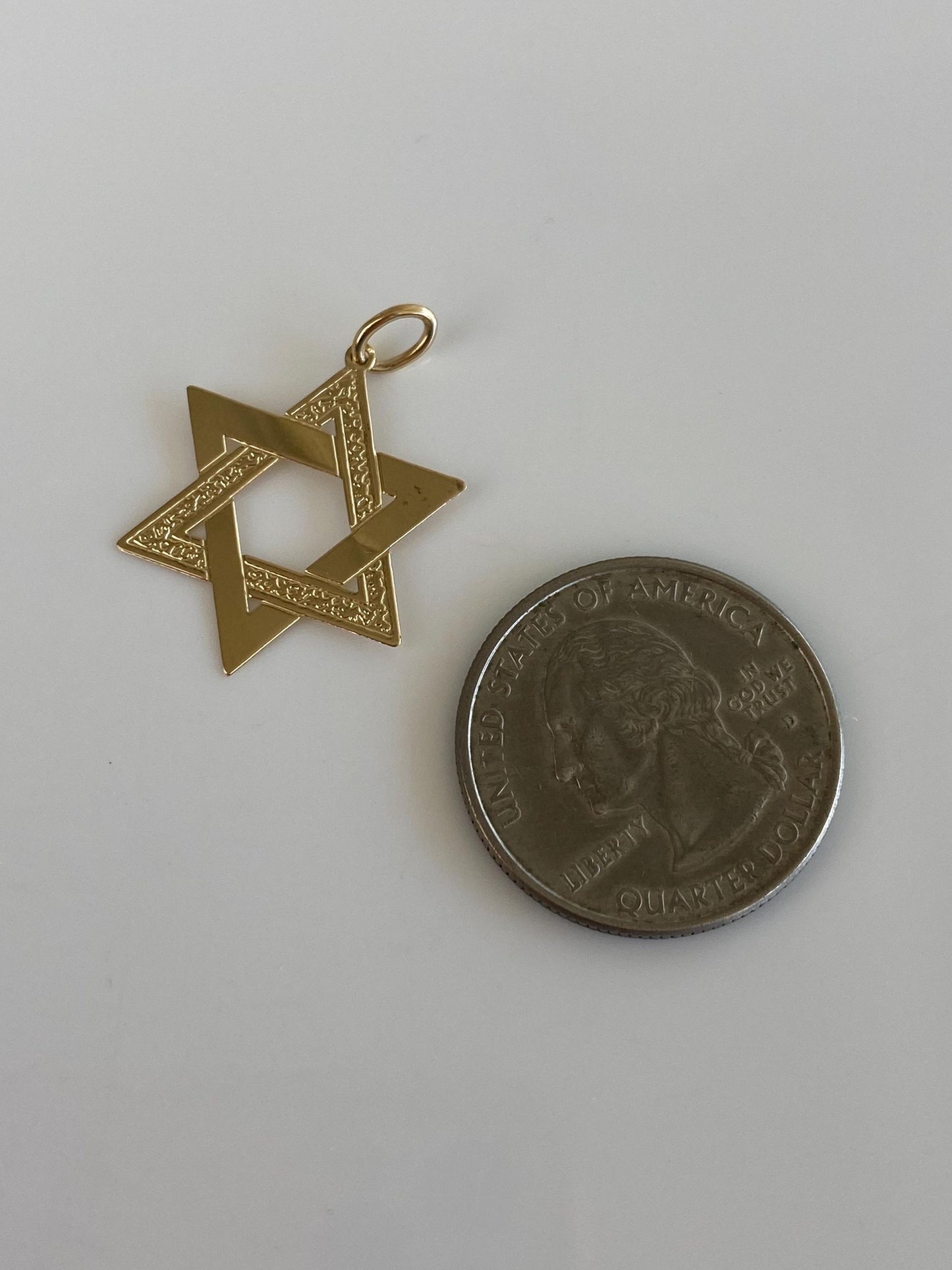 Vintage Solid 14k Yellow Gold Designed Star Of David Charm