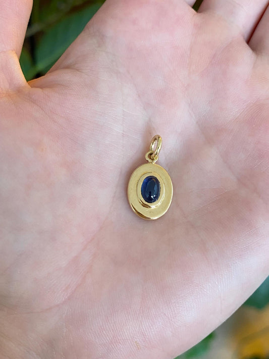 Vintage Solid 18k Yellow Gold Blue Sapphire Cufflink Conversion Charm