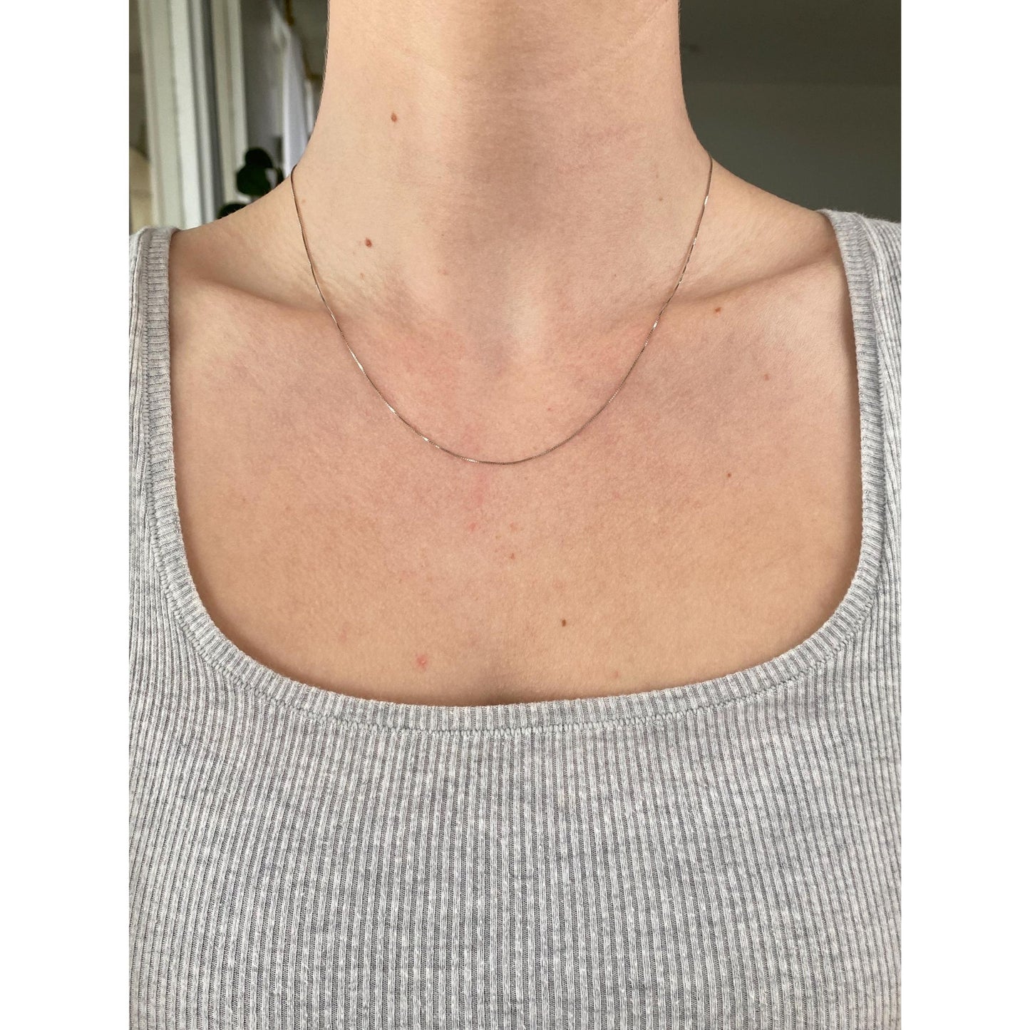 Vintage Solid 14k White Gold Dainty Box Chain Necklace - 18 inches