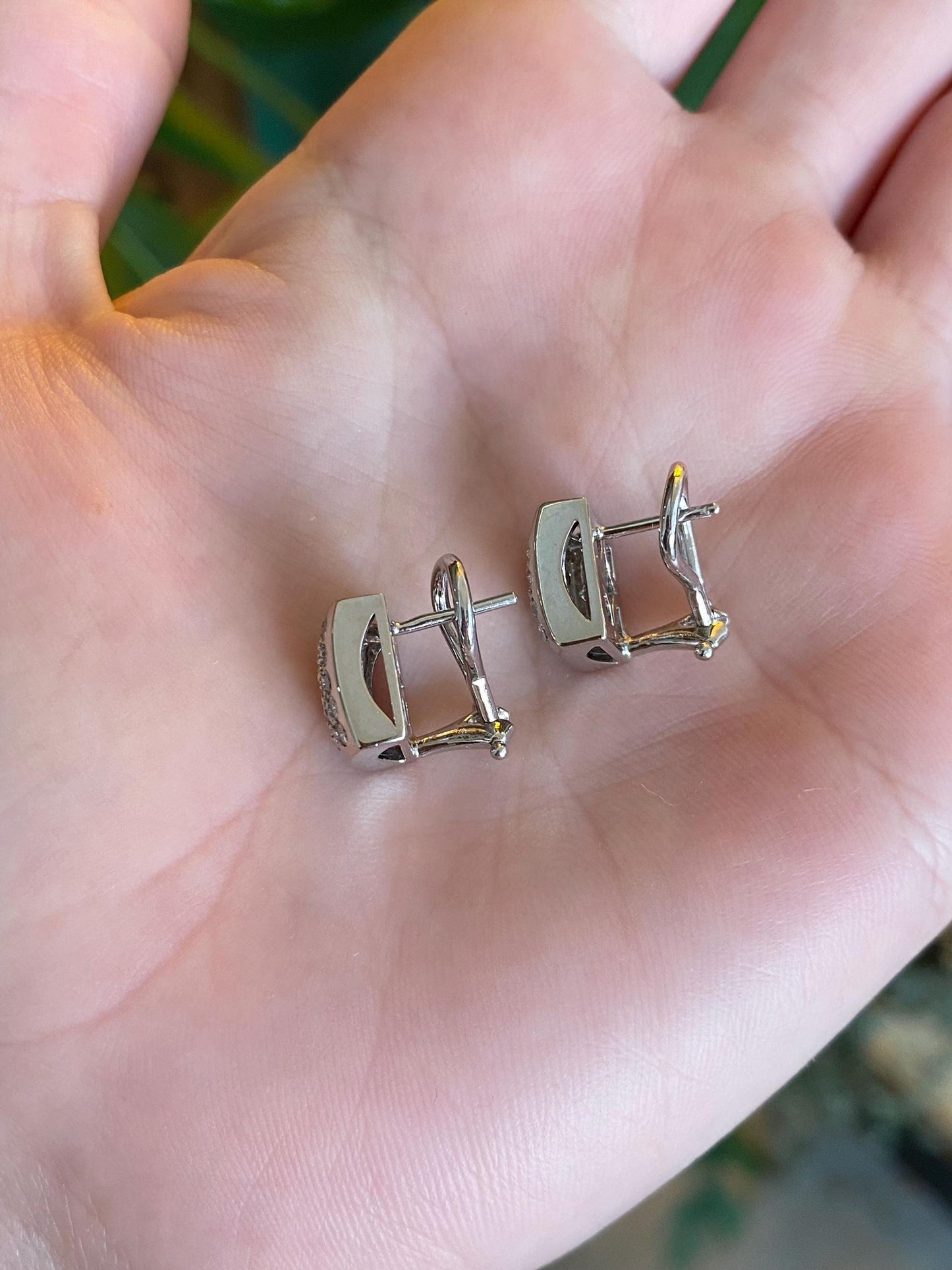 Vintage Solid 14k White Gold Diamond Square Drop Earrings