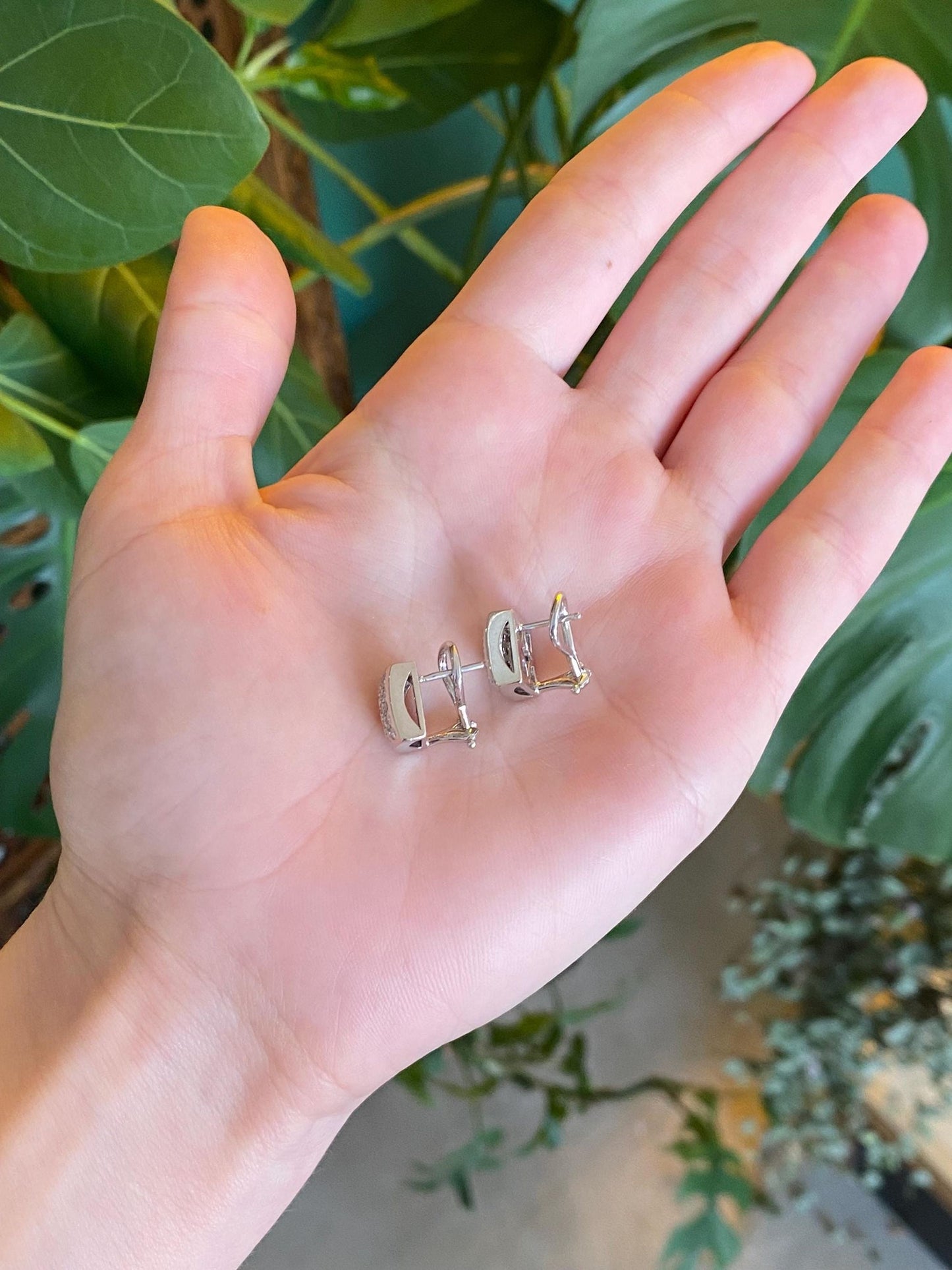 Vintage Solid 14k White Gold Diamond Square Drop Earrings