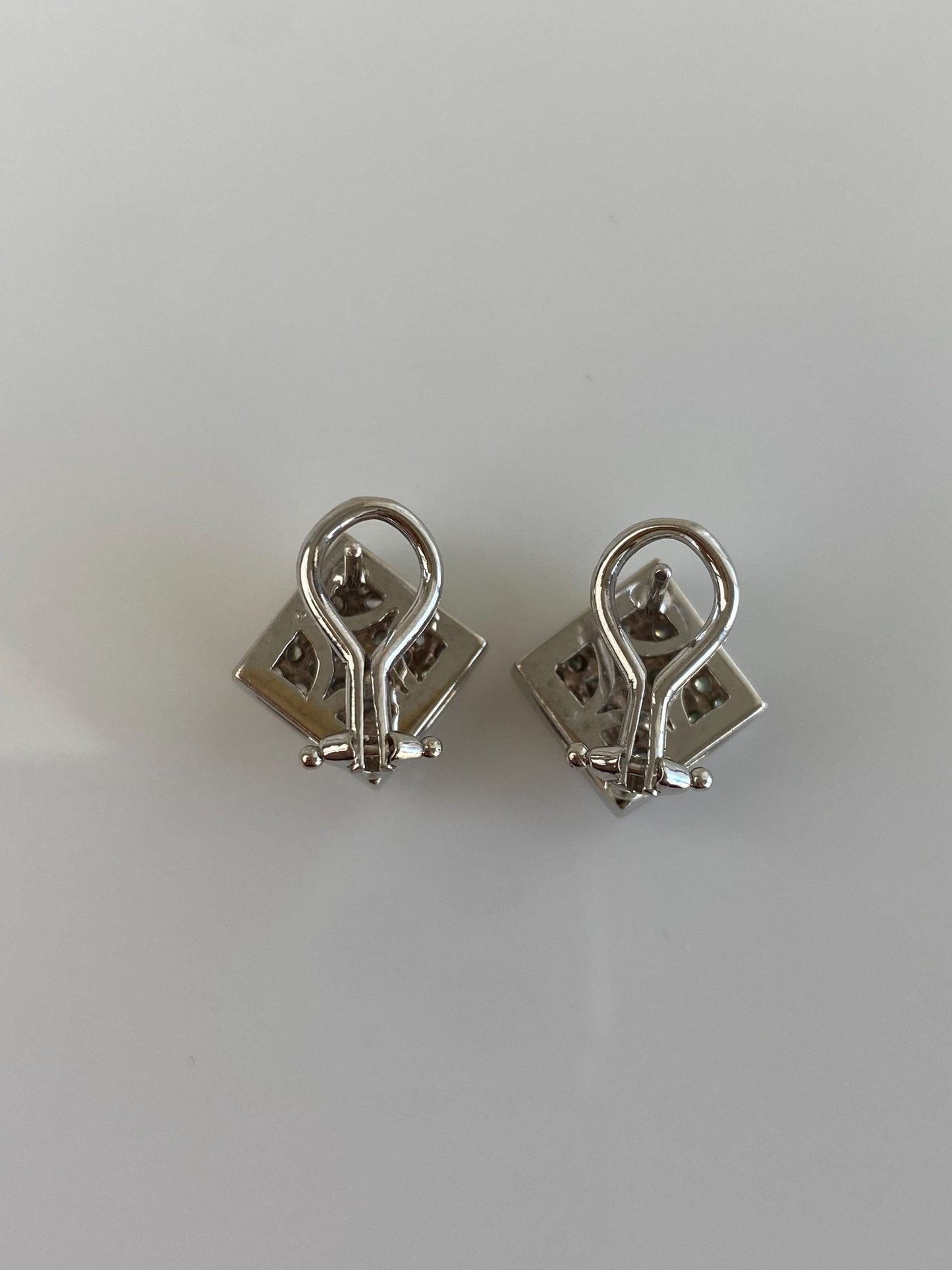 Vintage Solid 14k White Gold Diamond Square Drop Earrings