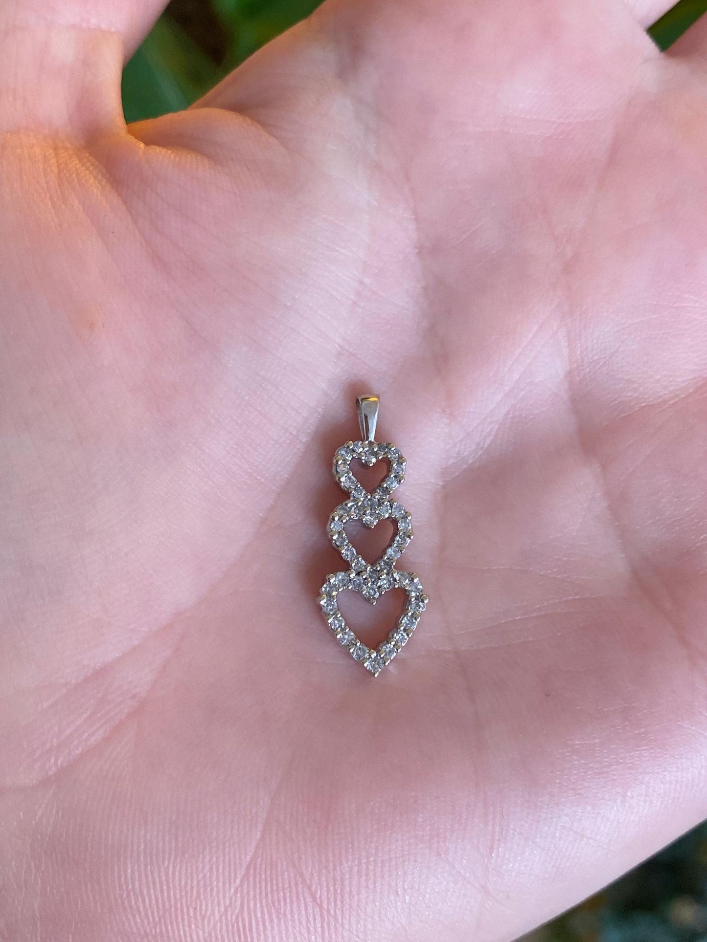 Vintage Solid 14k White Gold Diamond Hearts Charm