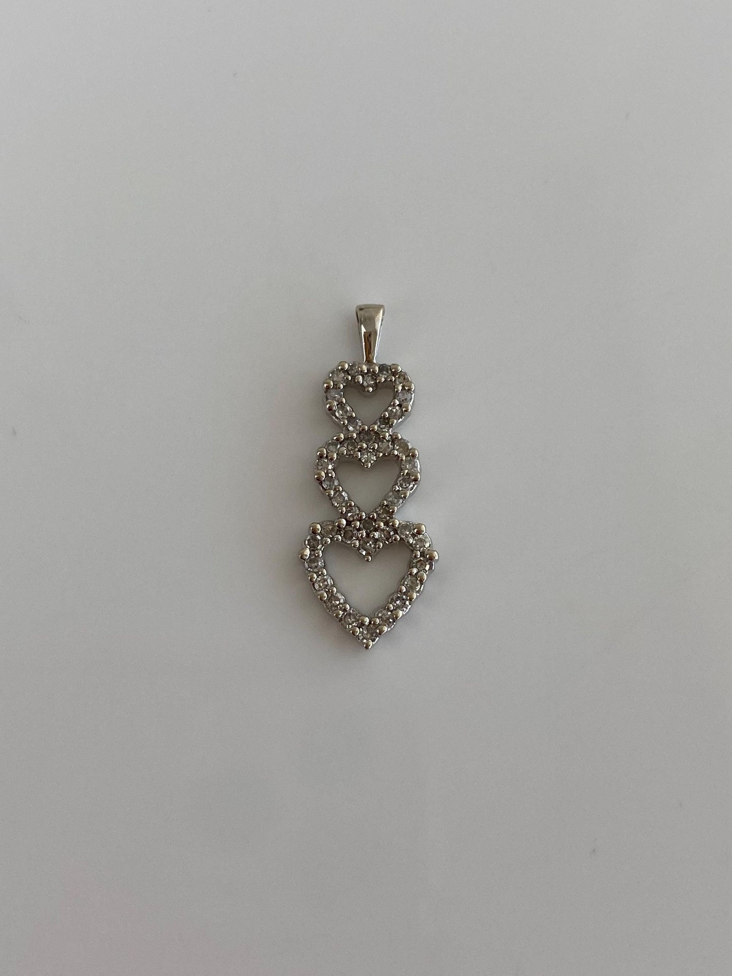 Vintage Solid 14k White Gold Diamond Hearts Charm
