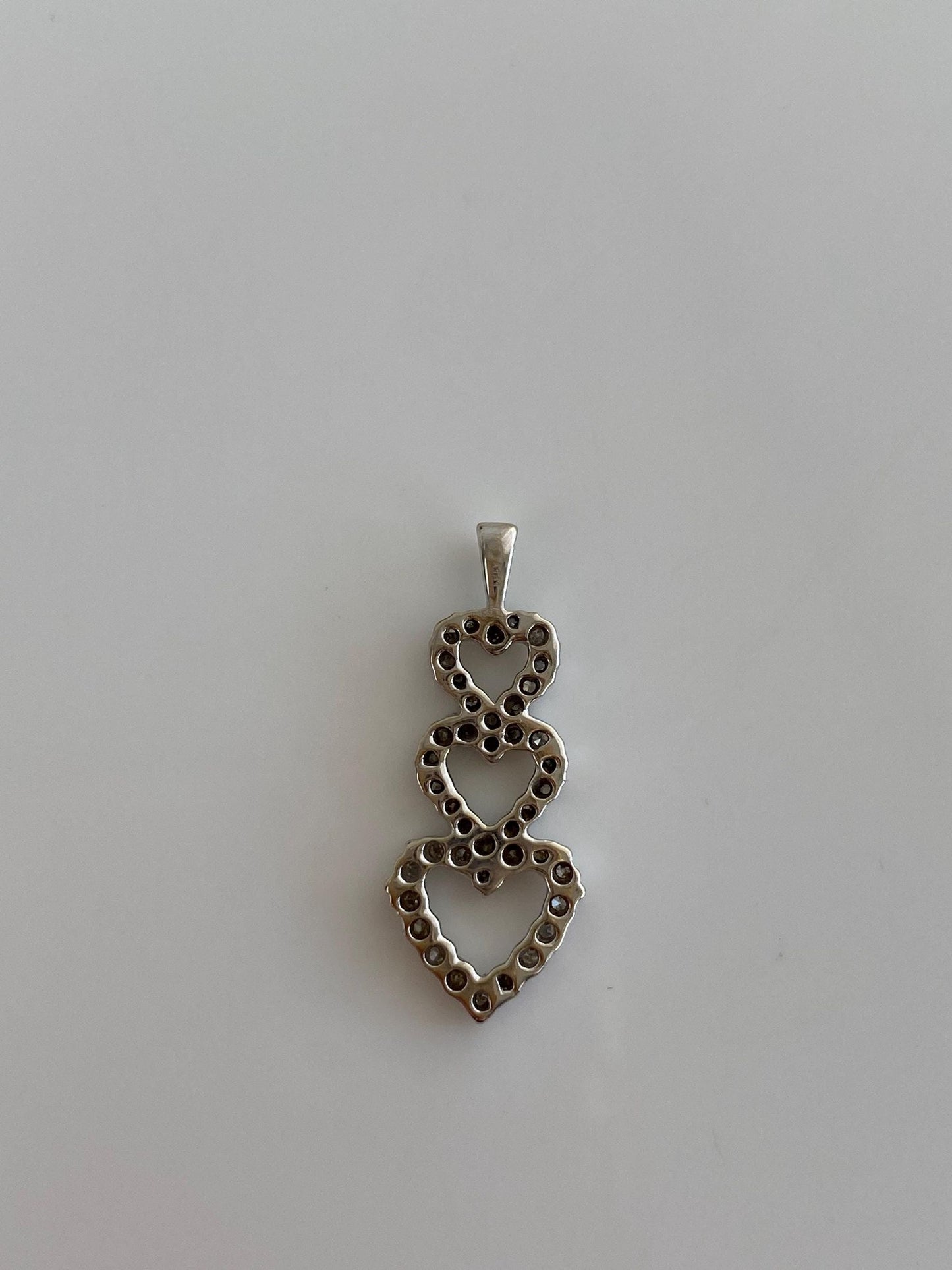 Vintage Solid 14k White Gold Diamond Hearts Charm
