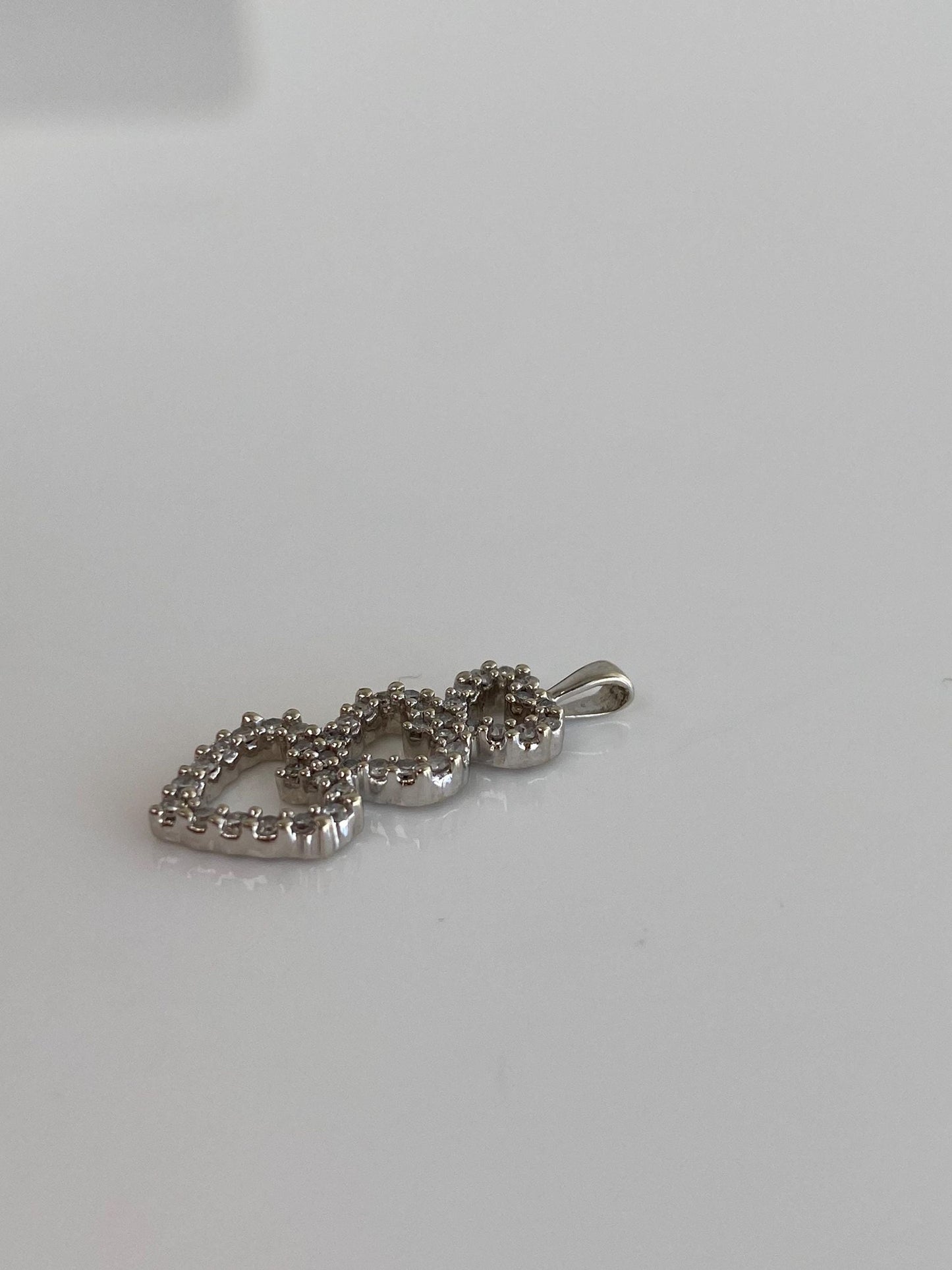 Vintage Solid 14k White Gold Diamond Hearts Charm