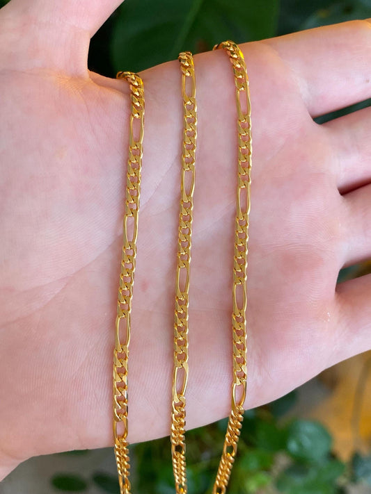 Vintage Solid 14k Yellow Gold Long Figaro Chain Necklace - 31.75 inches