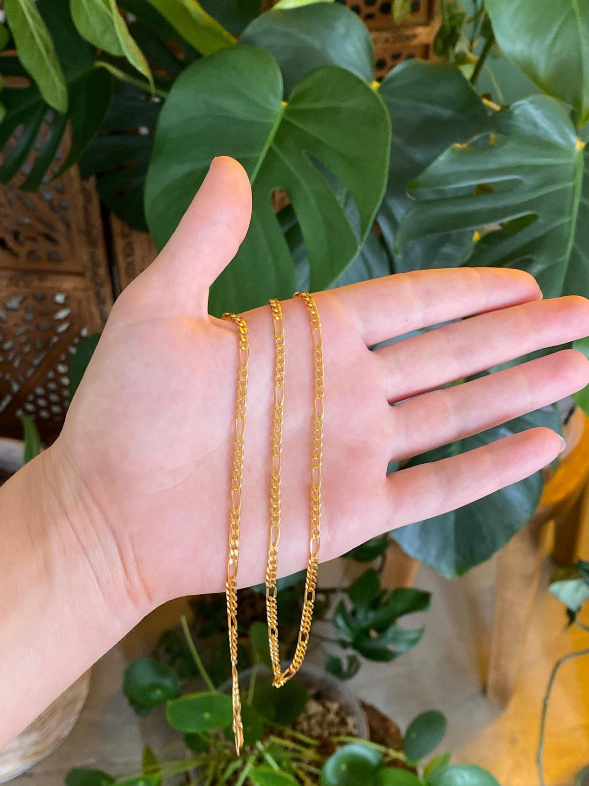 Vintage Solid 14k Yellow Gold Long Figaro Chain Necklace - 31.75 inches