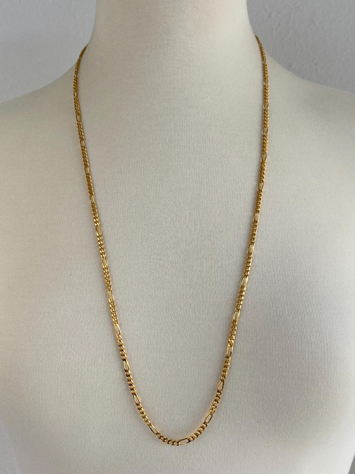 Vintage Solid 14k Yellow Gold Long Figaro Chain Necklace - 31.75 inches