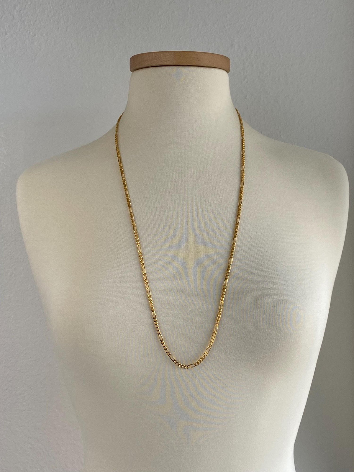 Vintage Solid 14k Yellow Gold Long Figaro Chain Necklace - 31.75 inches