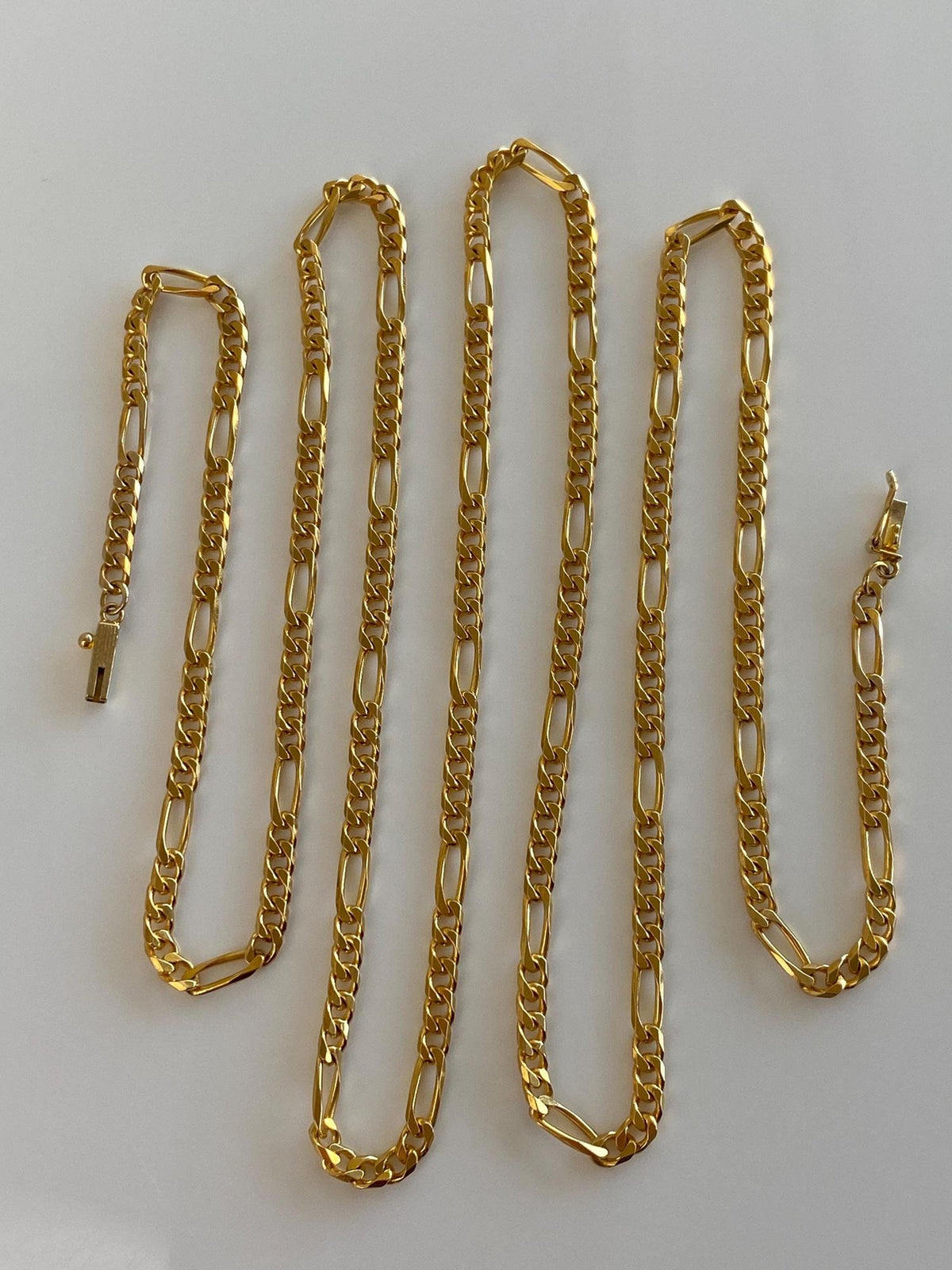 Vintage Solid 14k Yellow Gold Long Figaro Chain Necklace - 31.75 inches