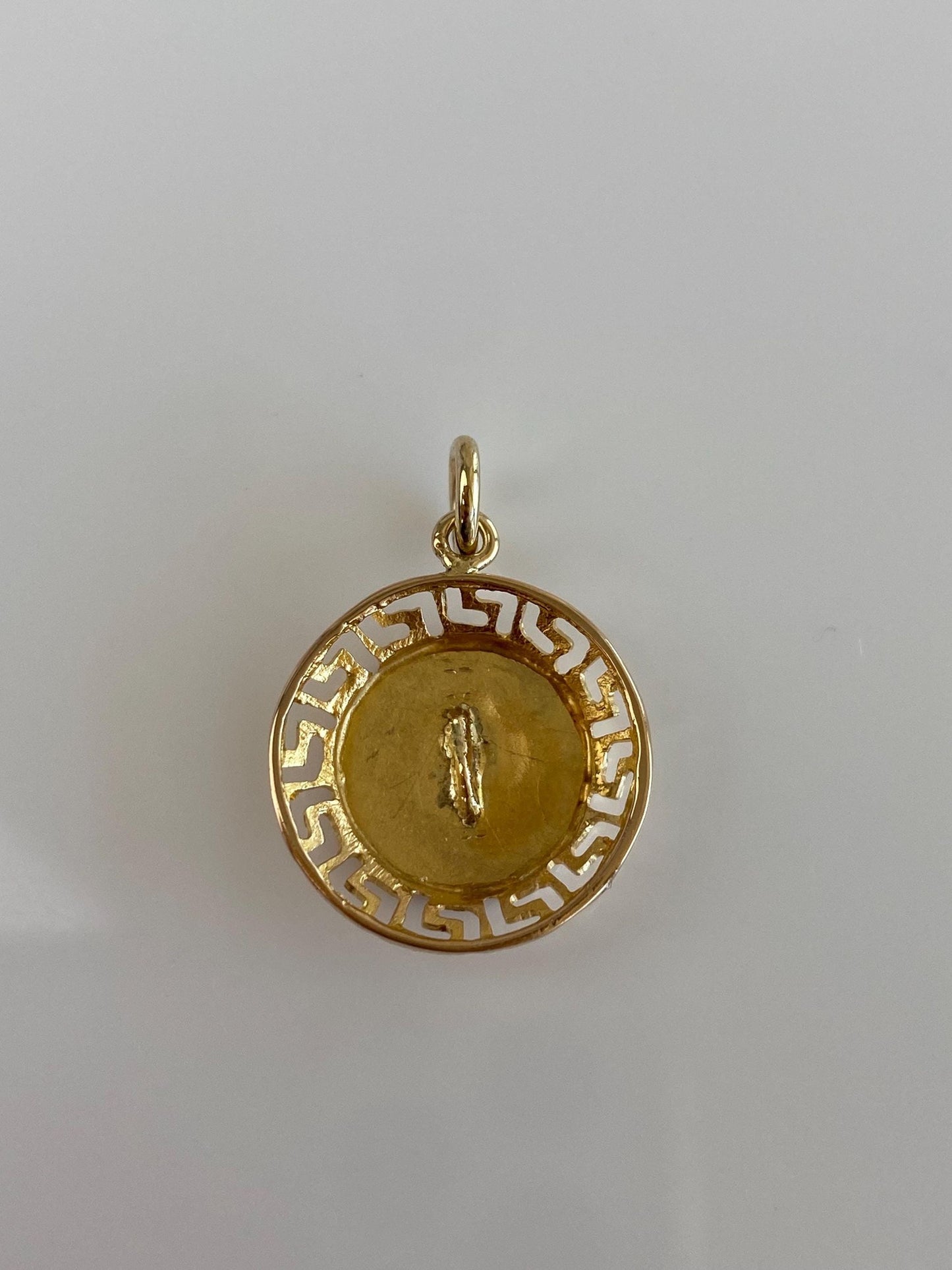 Vintage Solid 18k Yellow Gold Roman Coin Greek Key Border Charm