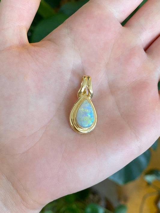 Vintage Solid 18k Yellow Gold Opal Teardrop Charm