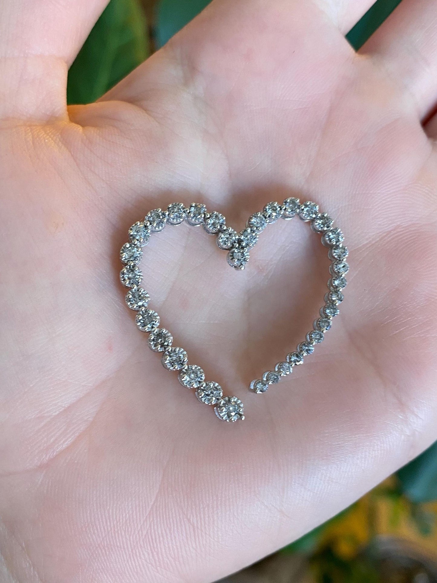 Vintage Solid 14k White Gold Diamond Open Heart Slide Charm