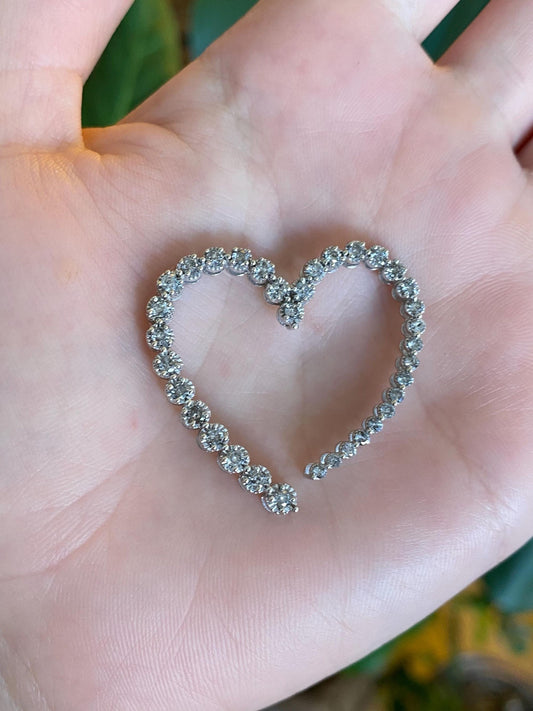 Vintage Solid 14k White Gold Diamond Open Heart Slide Charm