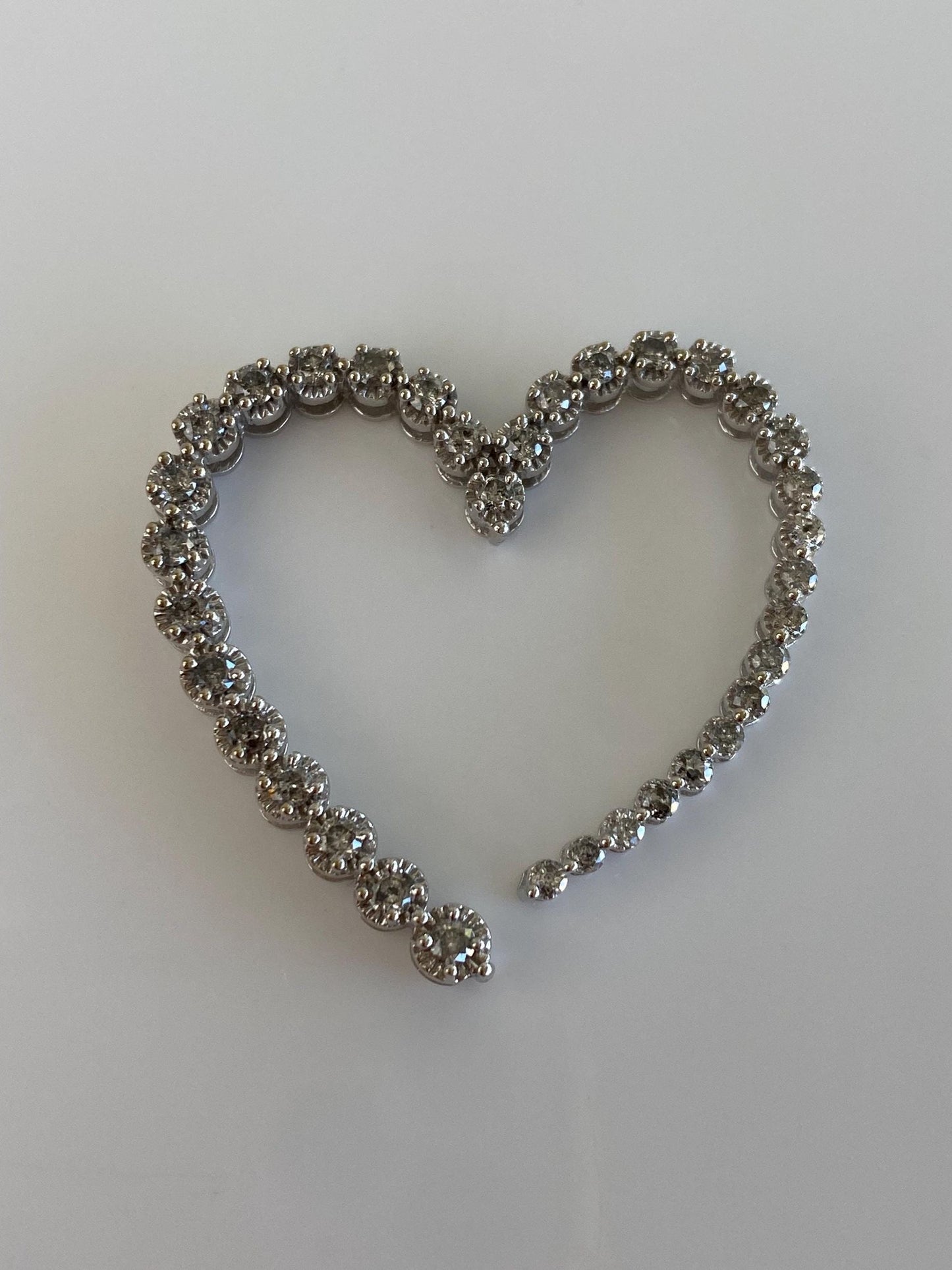 Vintage Solid 14k White Gold Diamond Open Heart Slide Charm