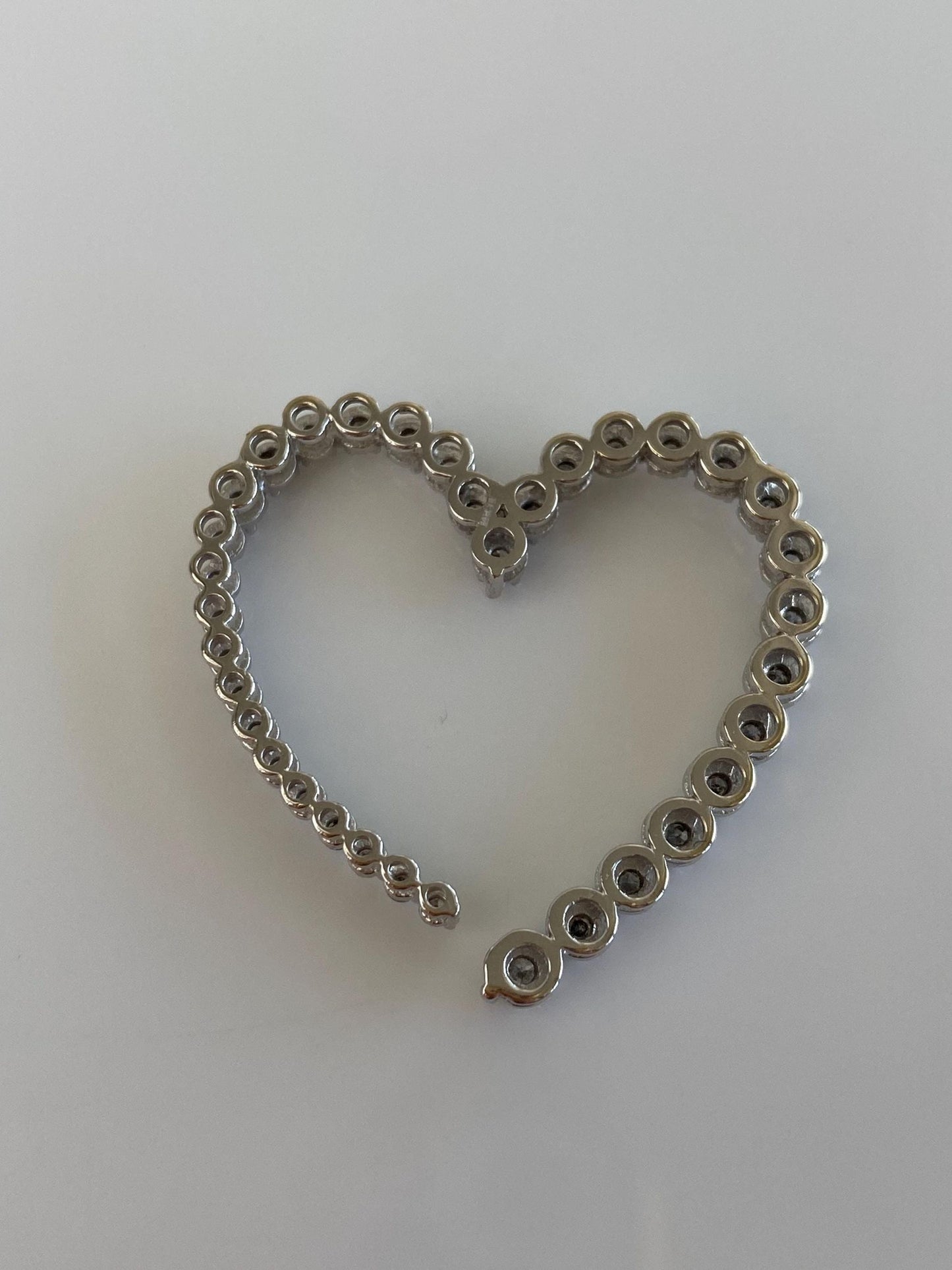 Vintage Solid 14k White Gold Diamond Open Heart Slide Charm