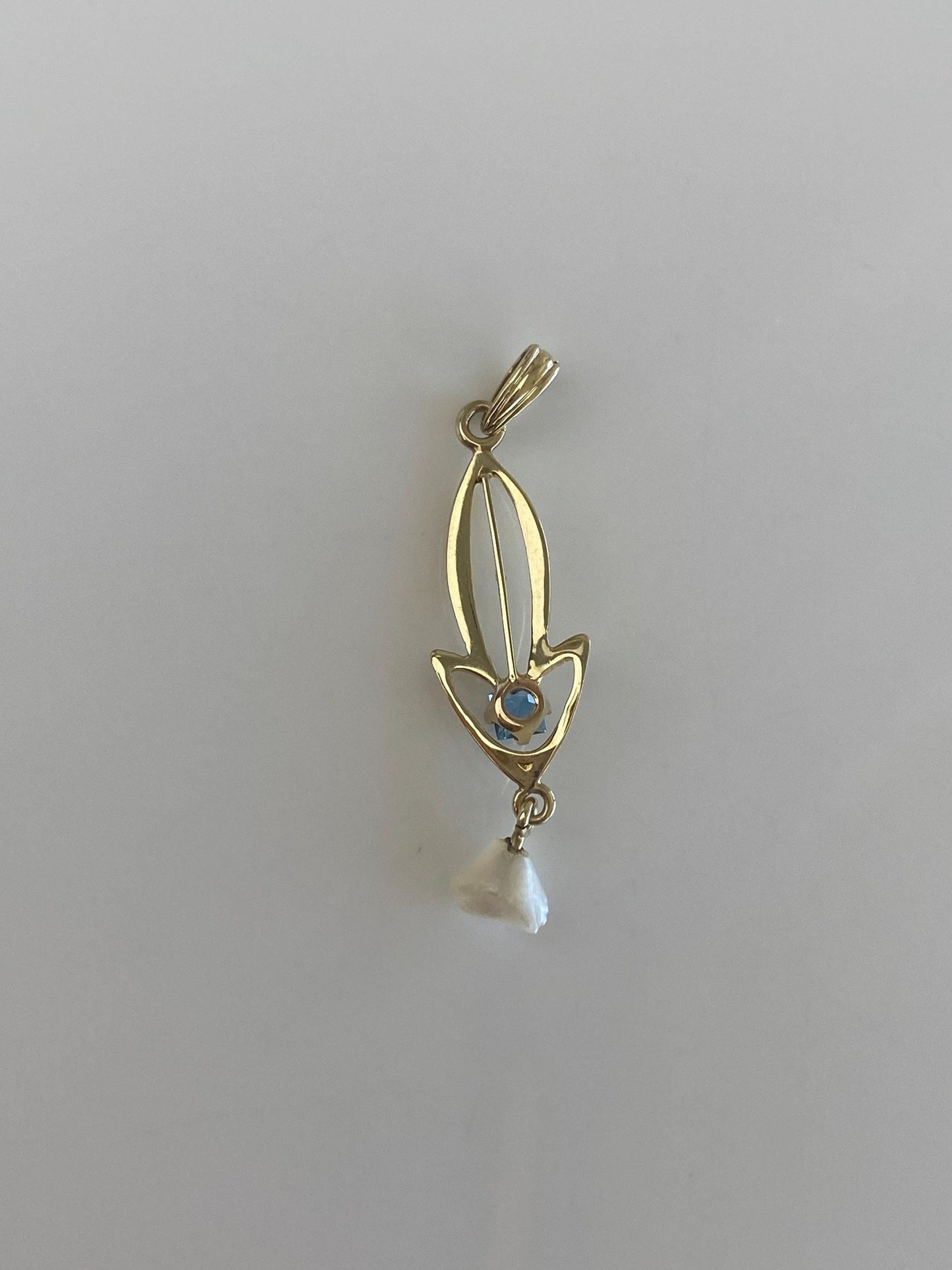 Vintage Solid 10k Yellow Gold Aquamarine Freeform Pearl Dangle Charm
