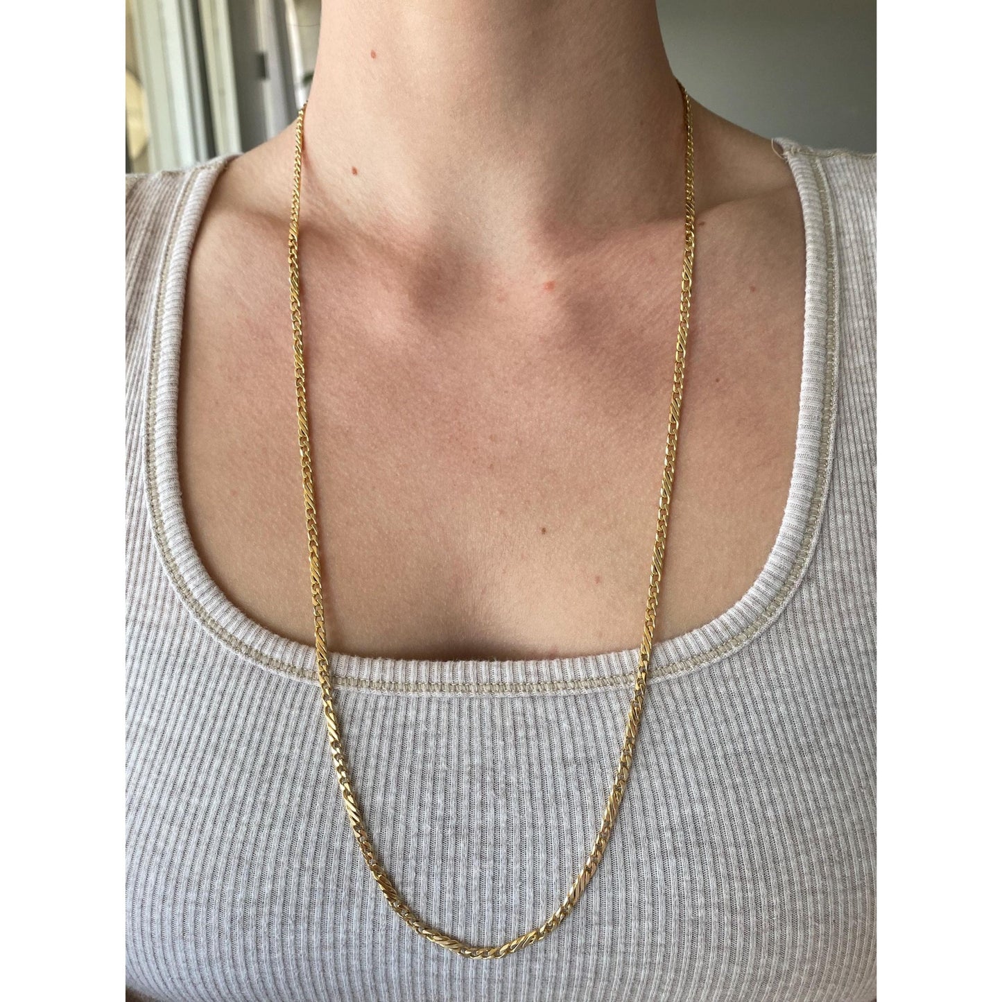 Vintage Solid 14k Yellow Gold Fancy Link Curb Chain Necklace - 28 inches