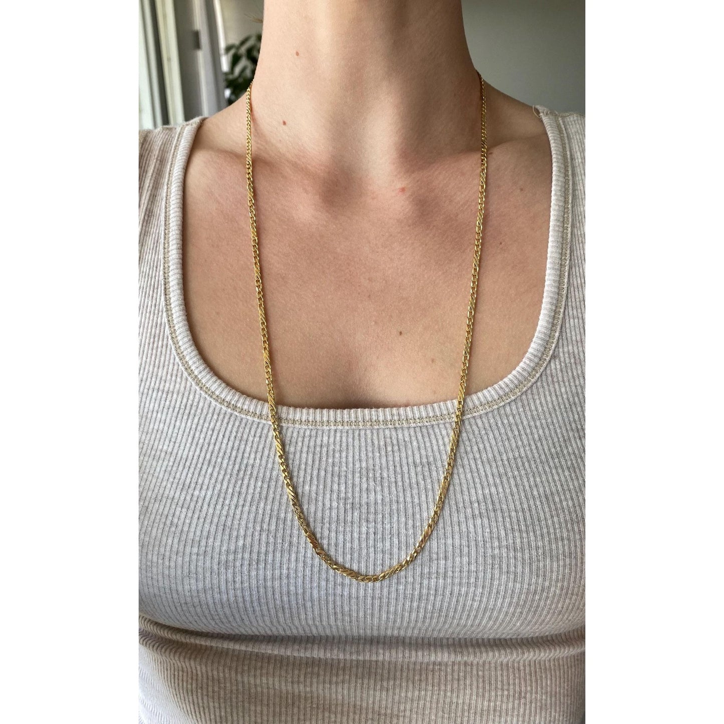 Vintage Solid 14k Yellow Gold Fancy Link Curb Chain Necklace - 28 inches