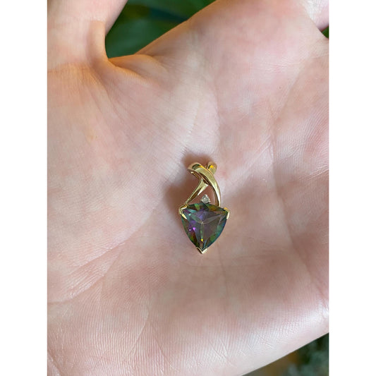 Vintage Solid 10k Yellow Gold Diamond Mystic Topaz Charm