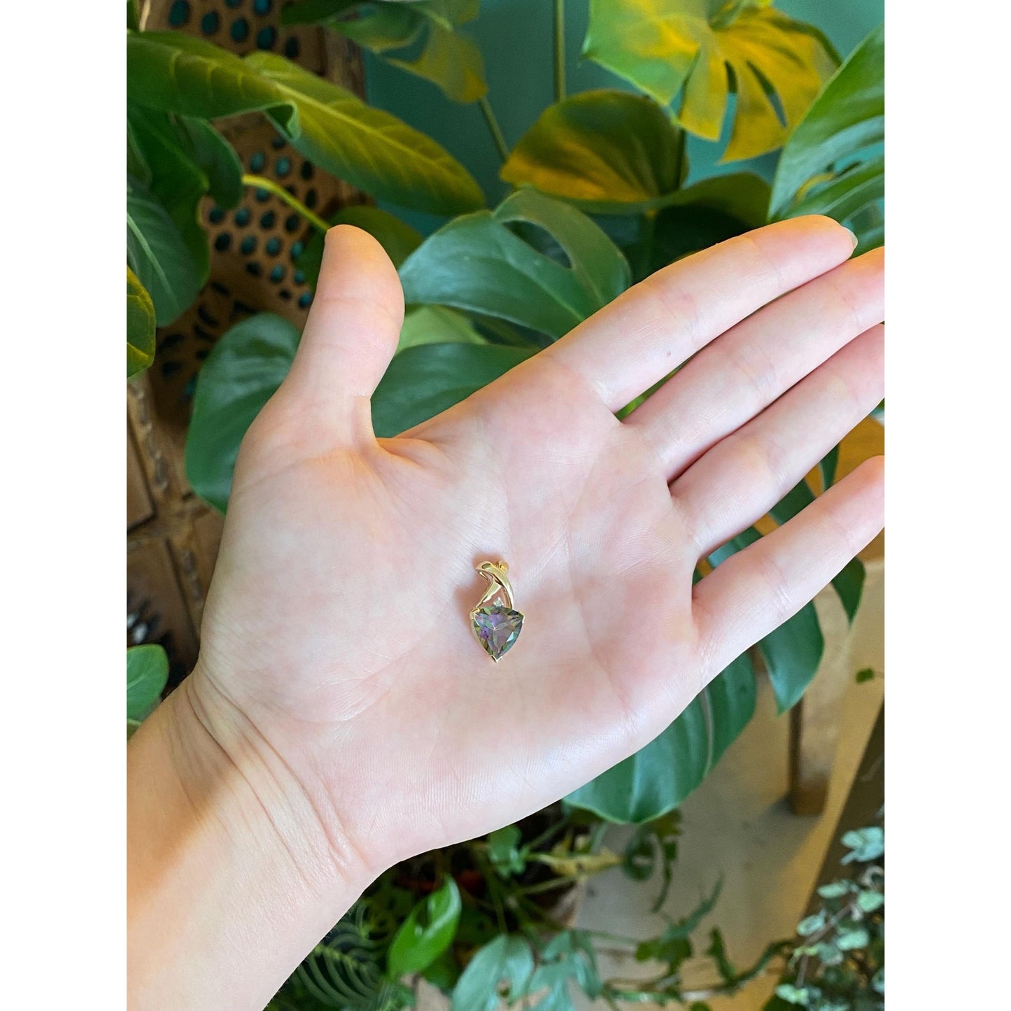 Vintage Solid 10k Yellow Gold Diamond Mystic Topaz Charm