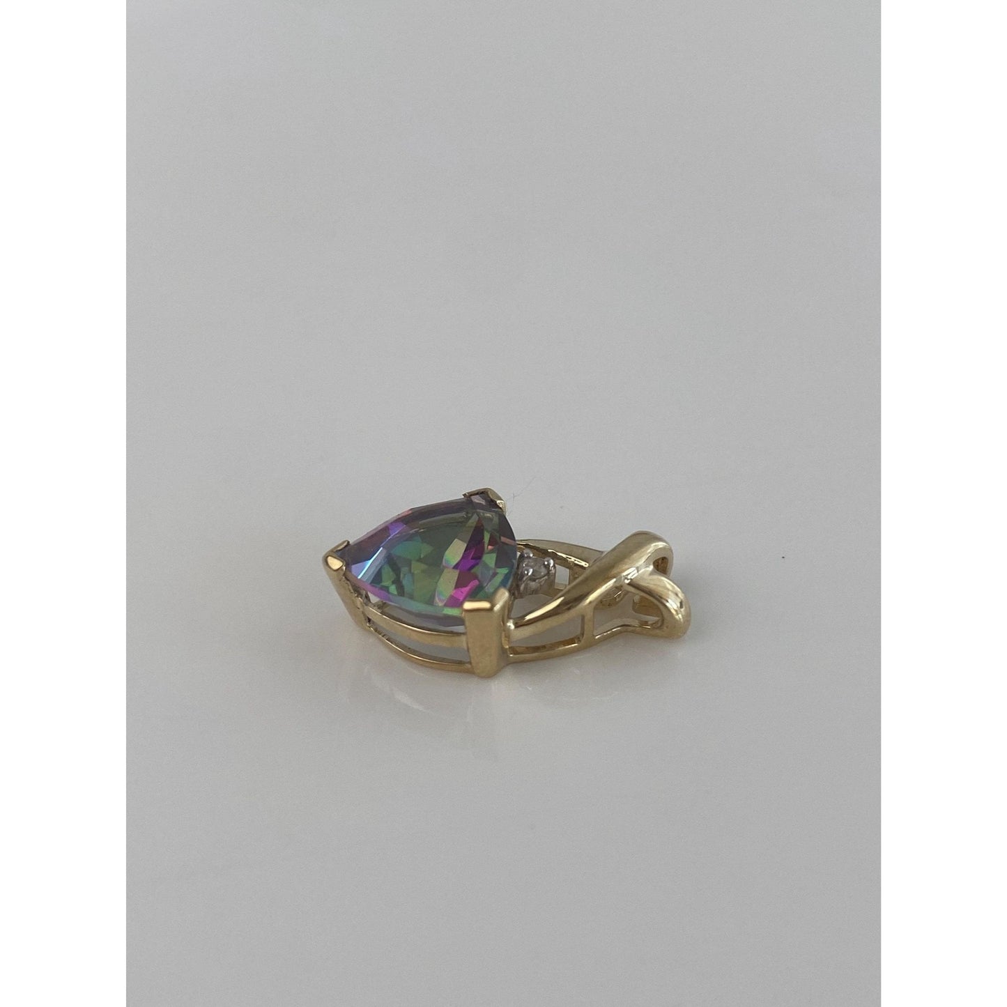 Vintage Solid 10k Yellow Gold Diamond Mystic Topaz Charm